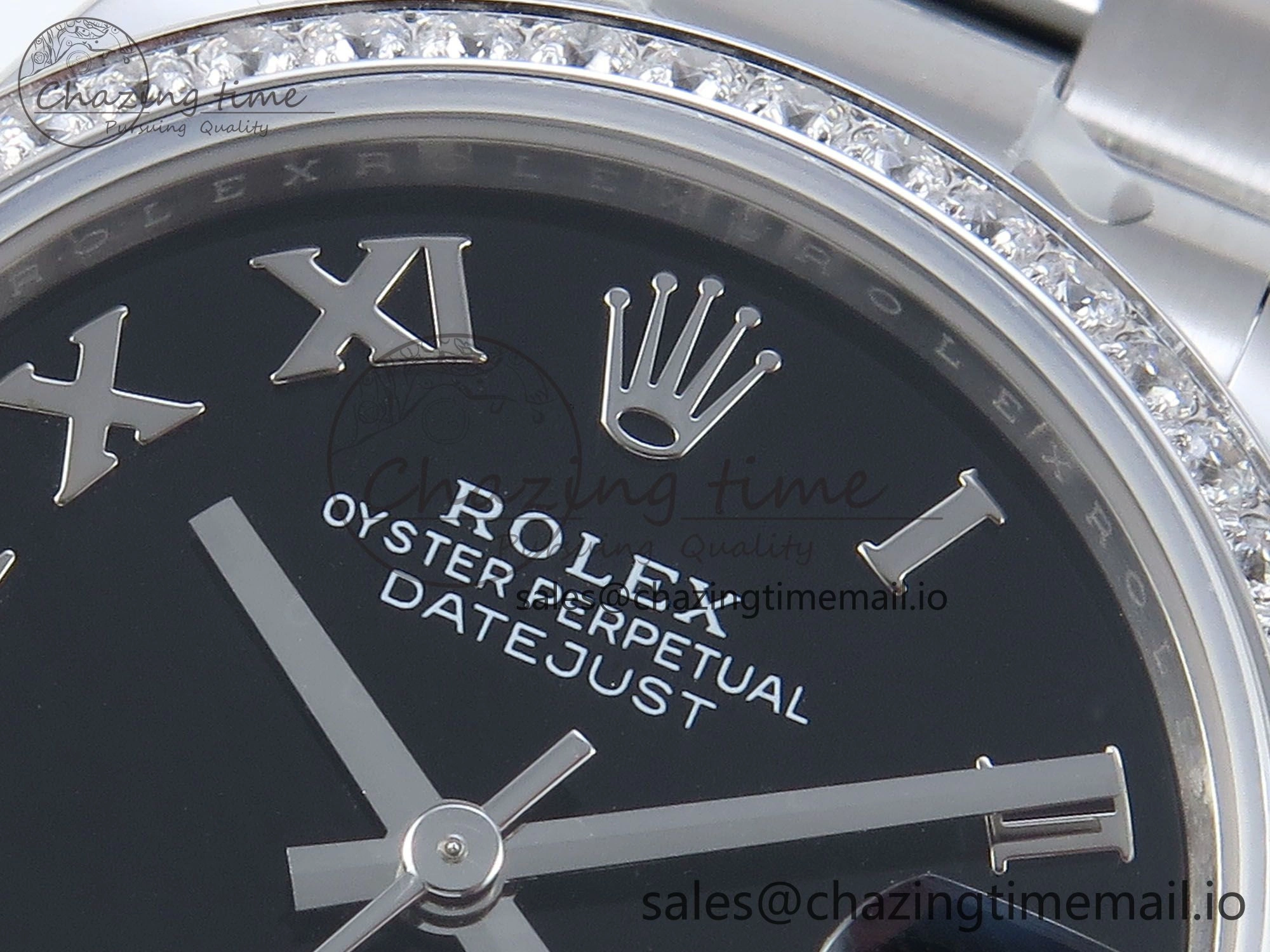 Timeless DateJust 31 278384RBR ARF 1:1 Best Edition 904L Steel Black Roman Dial Diamonds Bezel on SS Oyster Bracelet ETA 433