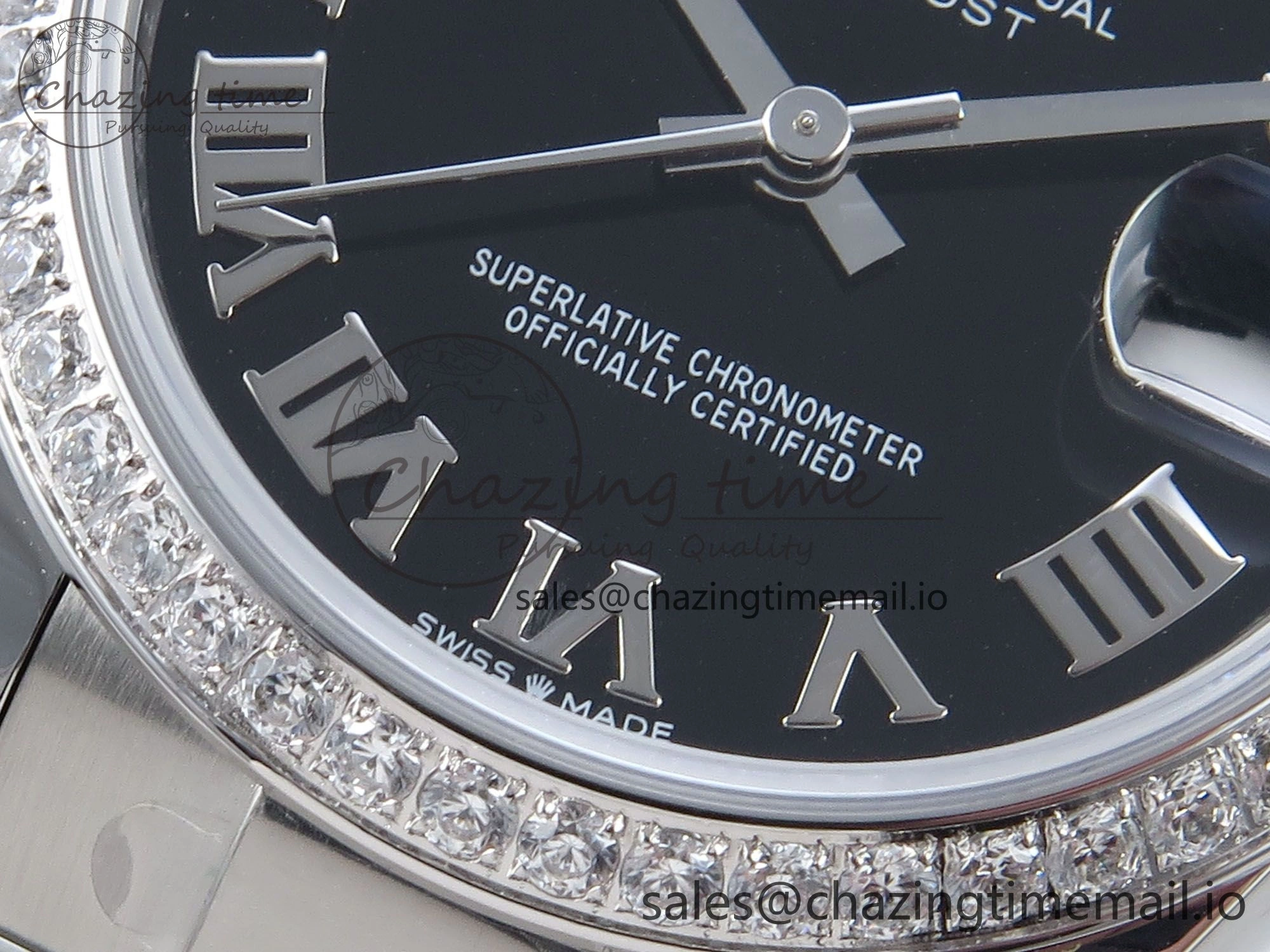 Timeless DateJust 31 278384RBR ARF 1:1 Best Edition 904L Steel Black Roman Dial Diamonds Bezel on SS Oyster Bracelet ETA 433