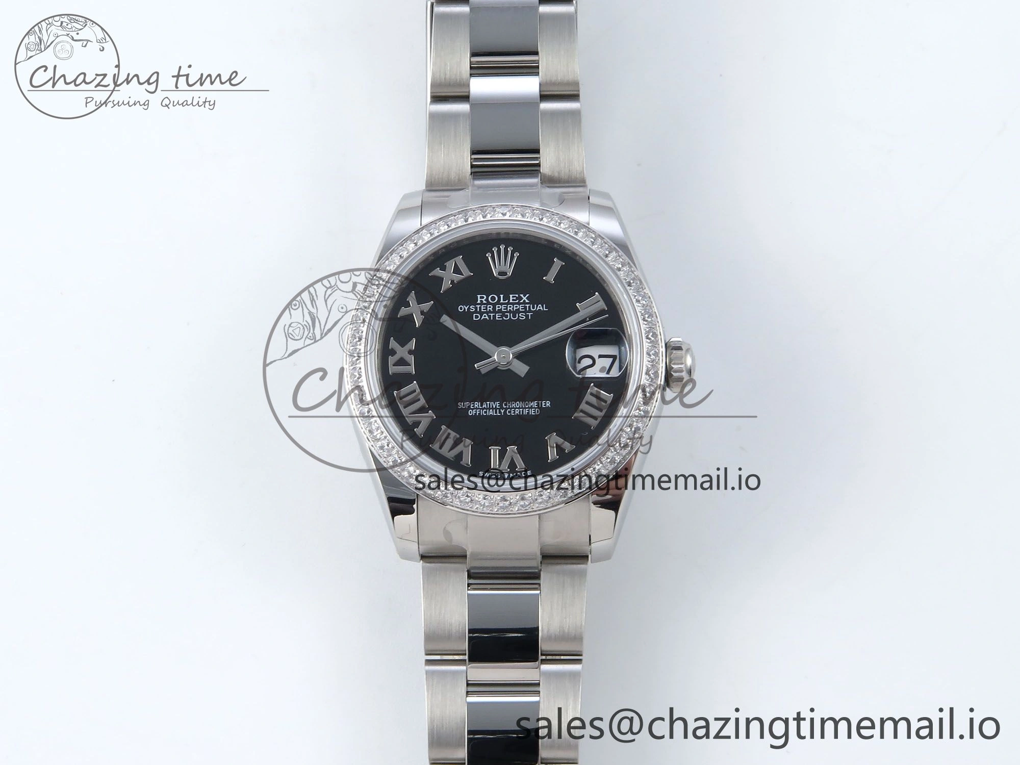 Timeless DateJust 31 278384RBR ARF 1:1 Best Edition 904L Steel Black Roman Dial Diamonds Bezel on SS Oyster Bracelet ETA 433