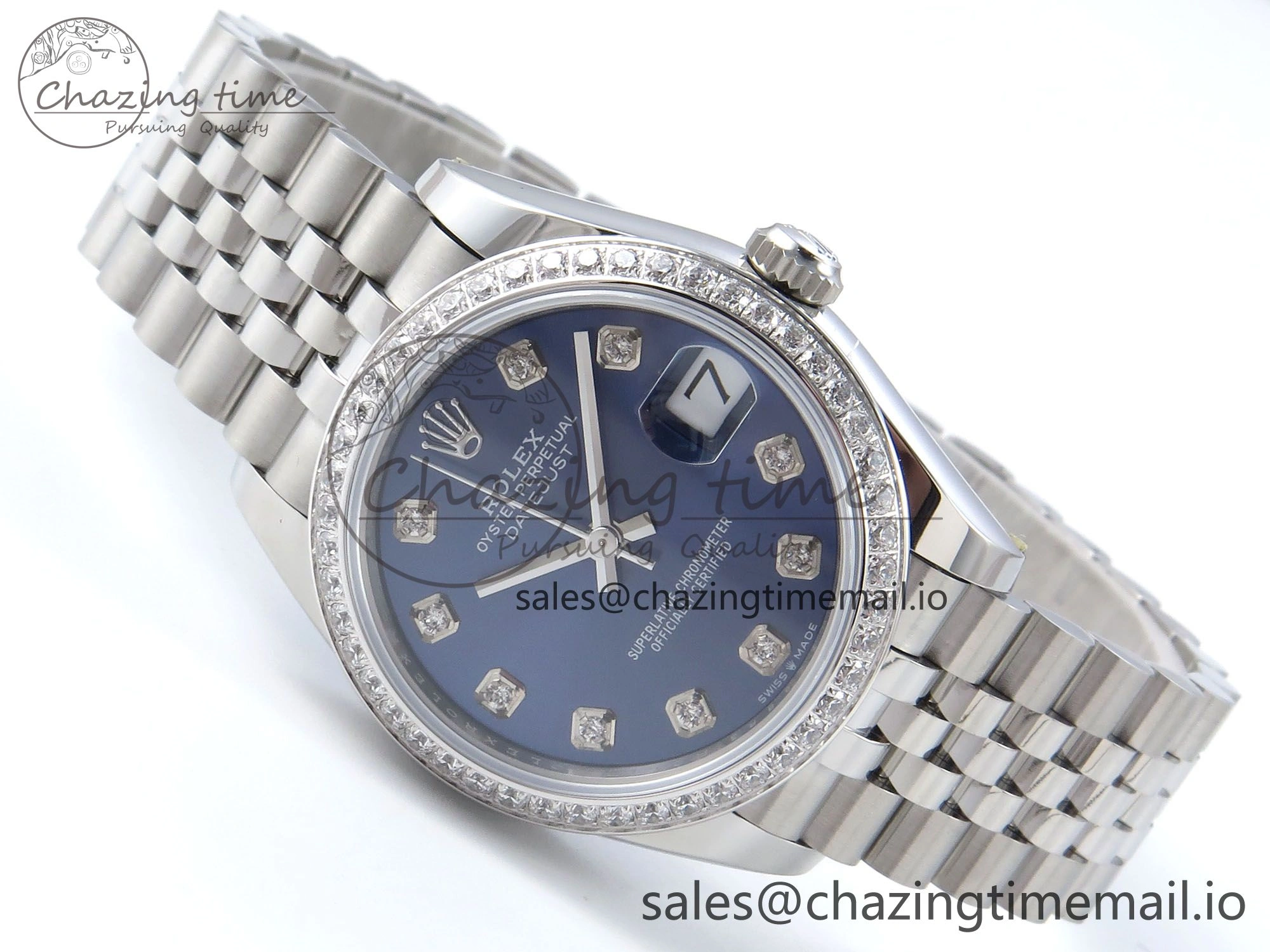 DateJust 31 278384RBR ARF 1:1 Best Edition 904L Steel Blue Diamonds Dial Diamonds Bezel on SS Jubilee Bracelet ETA EasyMatch 446
