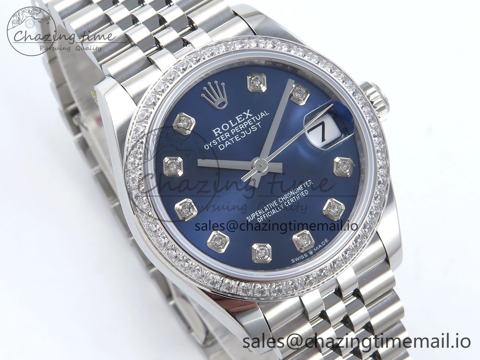 DateJust 31 278384RBR ARF 1:1 Best Edition 904L Steel Blue Diamonds Dial Diamonds Bezel on SS Jubilee Bracelet ETA EasyMatch 446