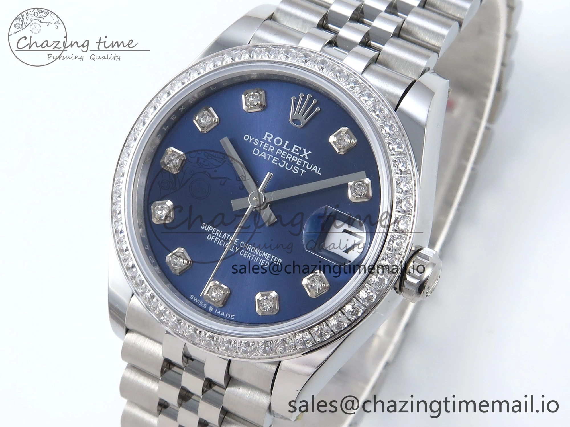 DateJust 31 278384RBR ARF 1:1 Best Edition 904L Steel Blue Diamonds Dial Diamonds Bezel on SS Jubilee Bracelet ETA EasyMatch 446