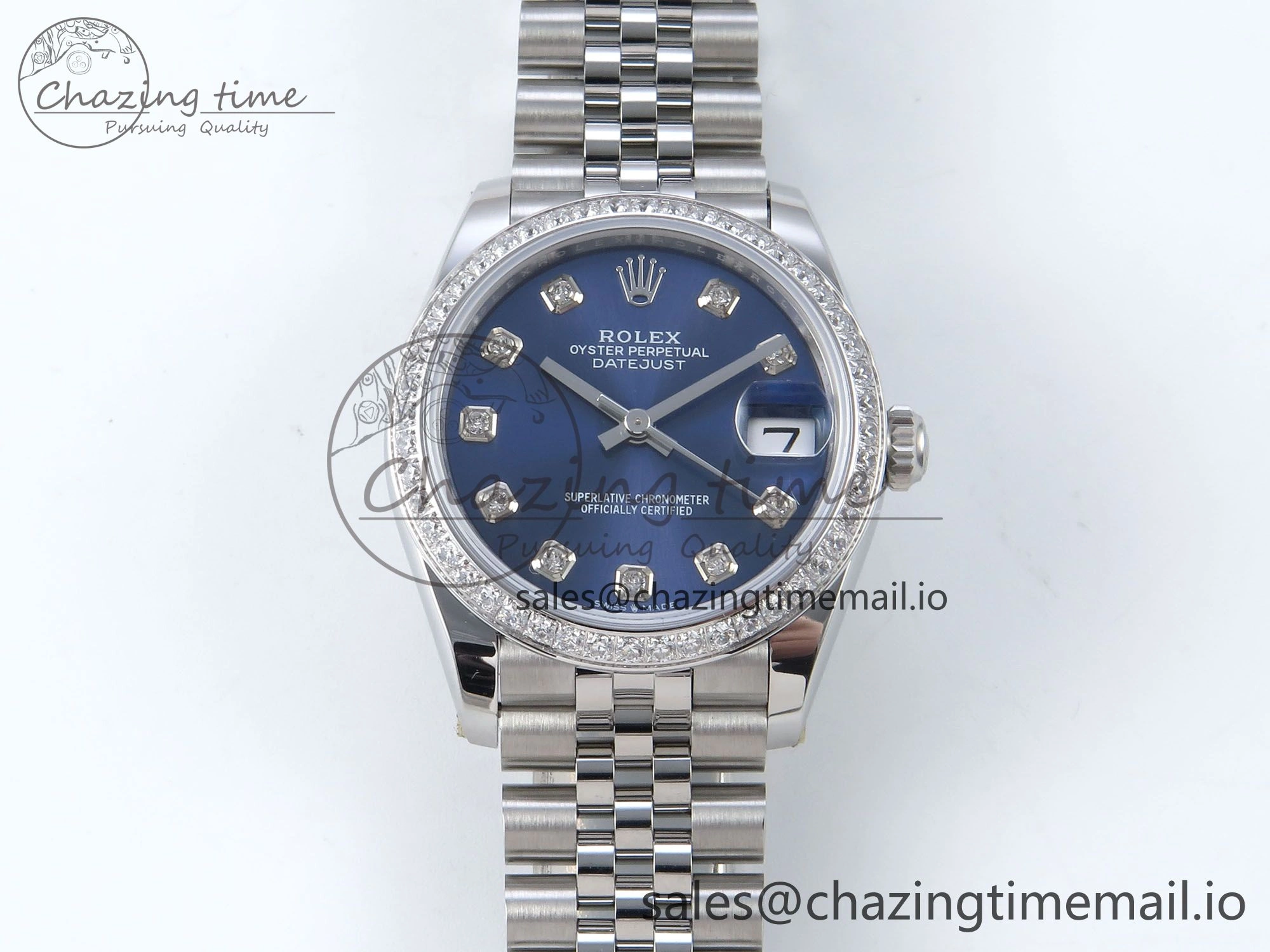 DateJust 31 278384RBR ARF 1:1 Best Edition 904L Steel Blue Diamonds Dial Diamonds Bezel on SS Jubilee Bracelet ETA EasyMatch 446
