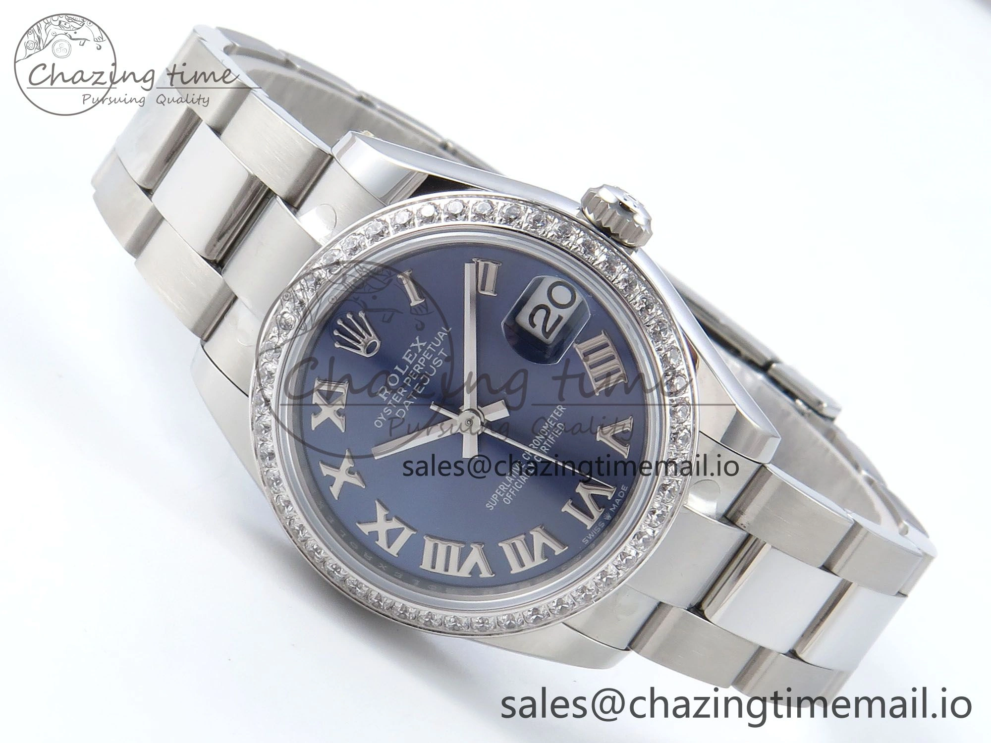 TimelessDesign DateJust 31 278384RBR ARF 1:1 Best Edition 904L Steel Blue Roman Dial Diamonds Bezel on SS Oyster Bracelet ETA 428