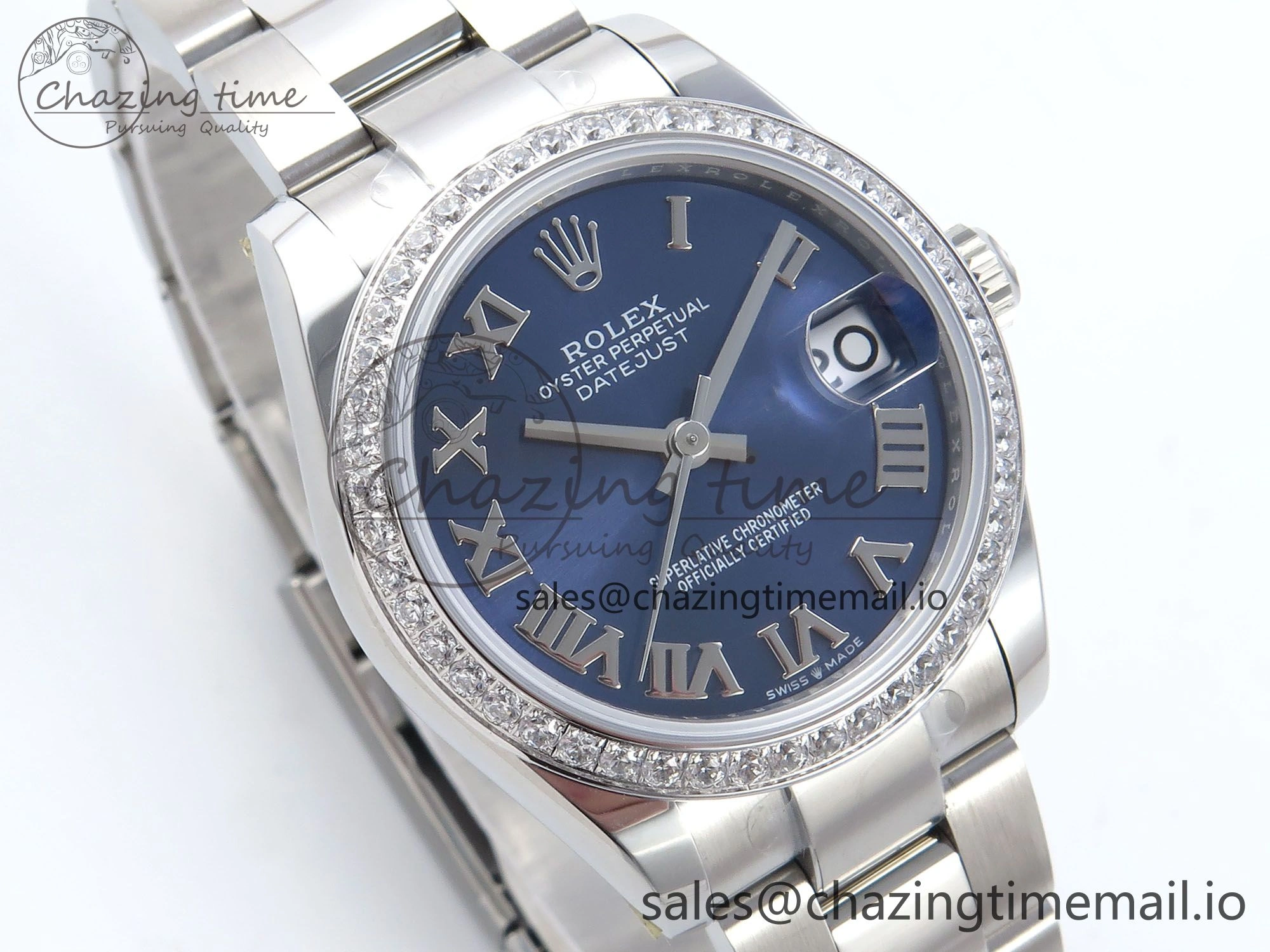 TimelessDesign DateJust 31 278384RBR ARF 1:1 Best Edition 904L Steel Blue Roman Dial Diamonds Bezel on SS Oyster Bracelet ETA 428