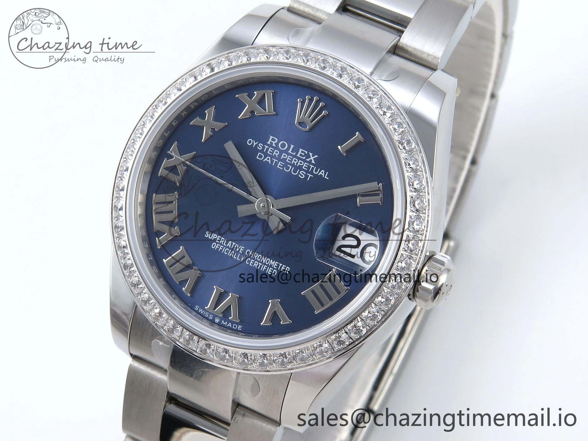 TimelessDesign DateJust 31 278384RBR ARF 1:1 Best Edition 904L Steel Blue Roman Dial Diamonds Bezel on SS Oyster Bracelet ETA 428