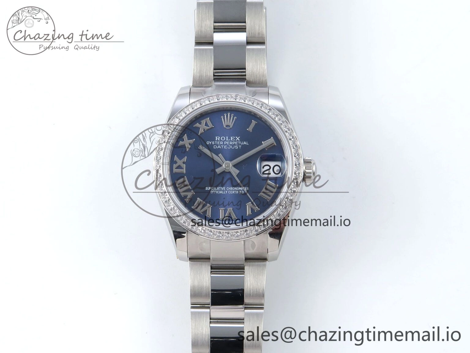 TimelessDesign DateJust 31 278384RBR ARF 1:1 Best Edition 904L Steel Blue Roman Dial Diamonds Bezel on SS Oyster Bracelet ETA 428