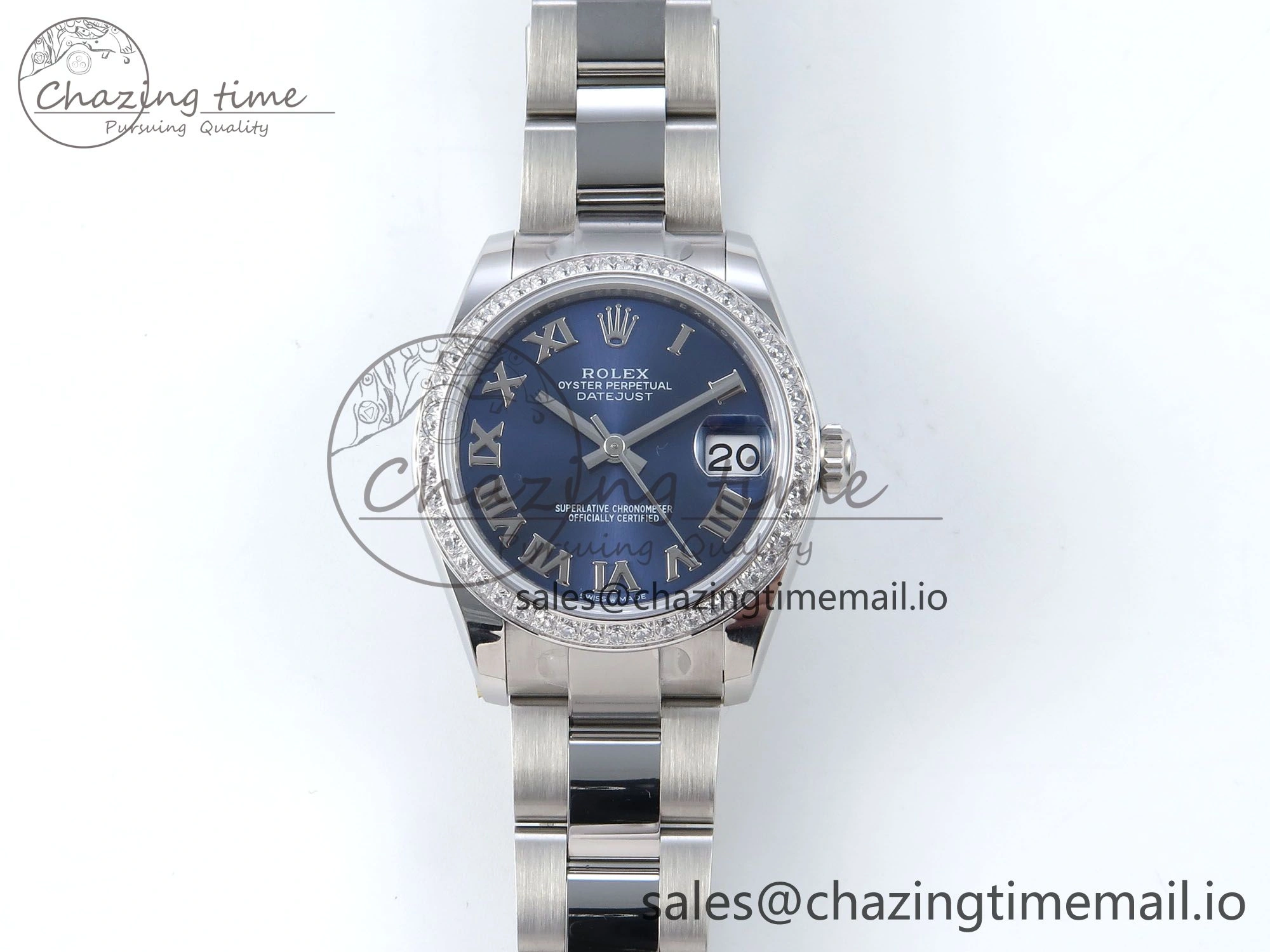 TimelessDesign DateJust 31 278384RBR ARF 1:1 Best Edition 904L Steel Blue Roman Dial Diamonds Bezel on SS Oyster Bracelet ETA 428
