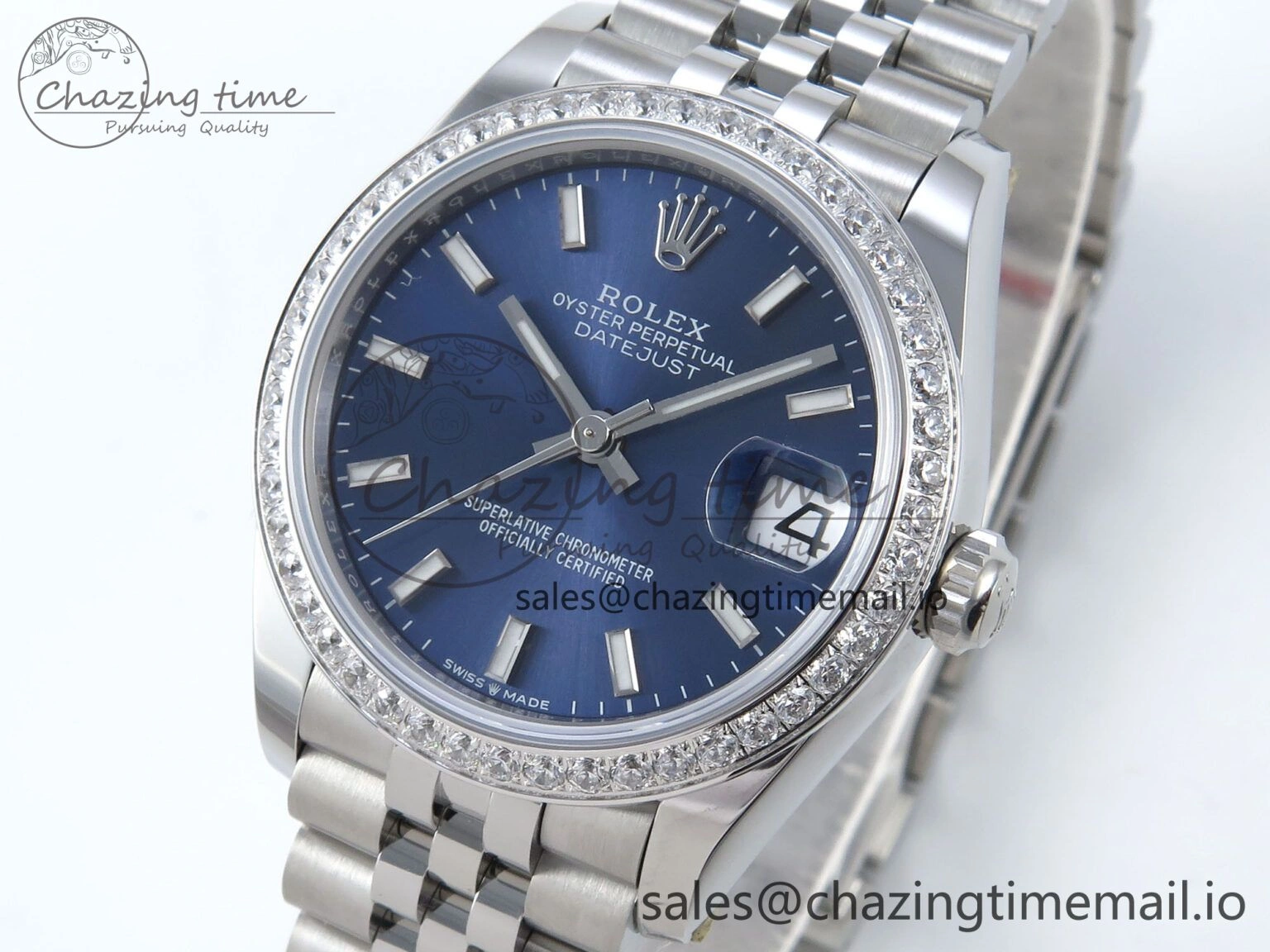 DateJust 31 278384RBR ARF 1:1 Best Edition 904L Steel Blue Stick Dial Diamonds Bezel on SS Jubilee Bracelet ETA Lightweight 461