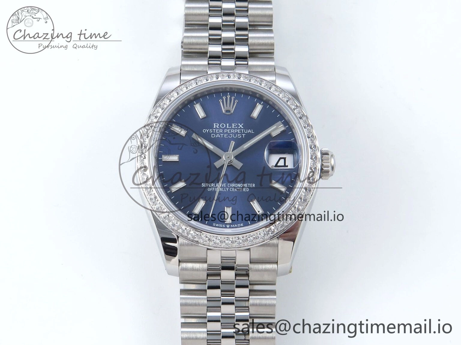 DateJust 31 278384RBR ARF 1:1 Best Edition 904L Steel Blue Stick Dial Diamonds Bezel on SS Jubilee Bracelet ETA Lightweight 461