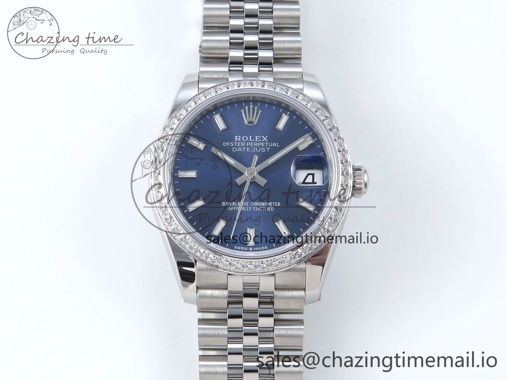 DateJust 31 278384RBR ARF 1:1 Best Edition 904L Steel Blue Stick Dial Diamonds Bezel on SS Jubilee Bracelet ETA Lightweight 461