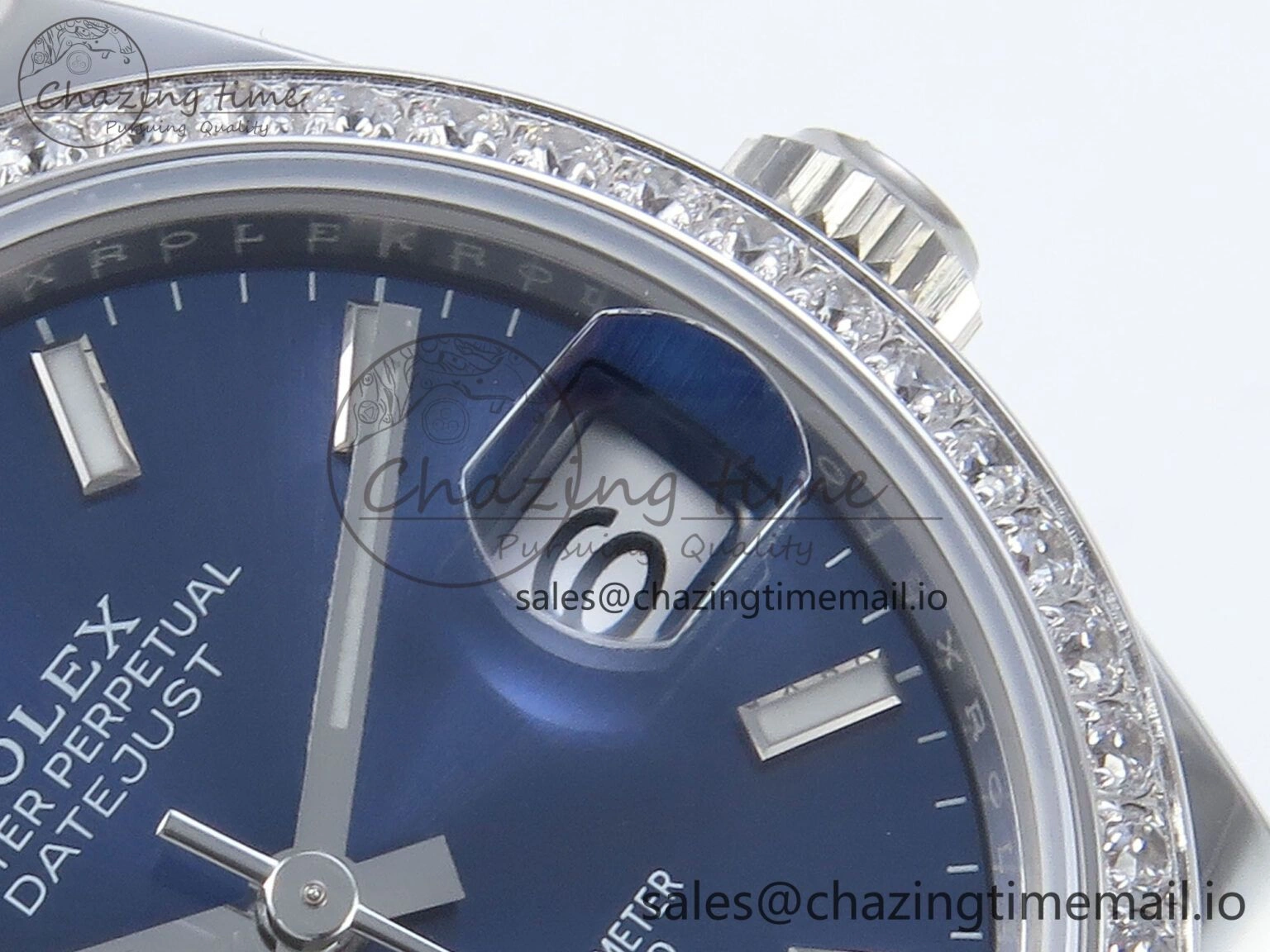 EyeCatching DateJust 31 278384RBR ARF 1:1 Best Edition 904L Steel Blue Stick Dial Diamonds Bezel on SS Oyster Bracelet ETA 441