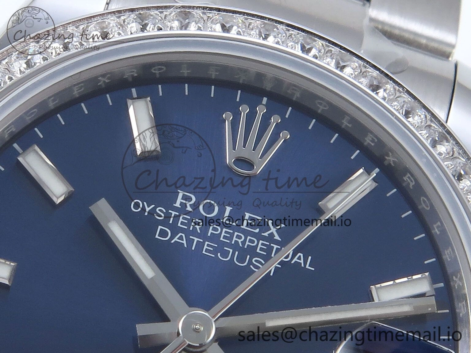 EyeCatching DateJust 31 278384RBR ARF 1:1 Best Edition 904L Steel Blue Stick Dial Diamonds Bezel on SS Oyster Bracelet ETA 441