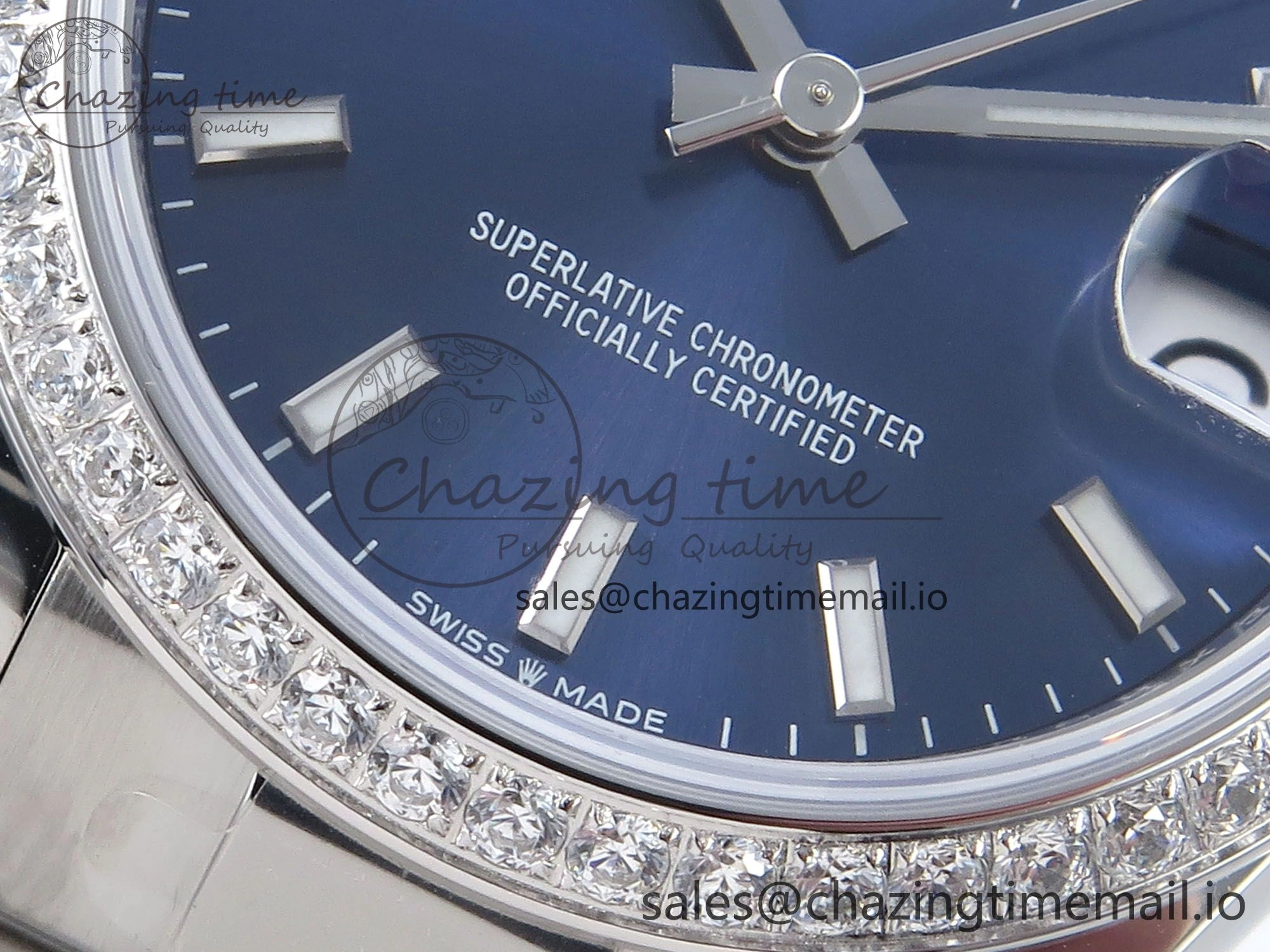 EyeCatching DateJust 31 278384RBR ARF 1:1 Best Edition 904L Steel Blue Stick Dial Diamonds Bezel on SS Oyster Bracelet ETA 441