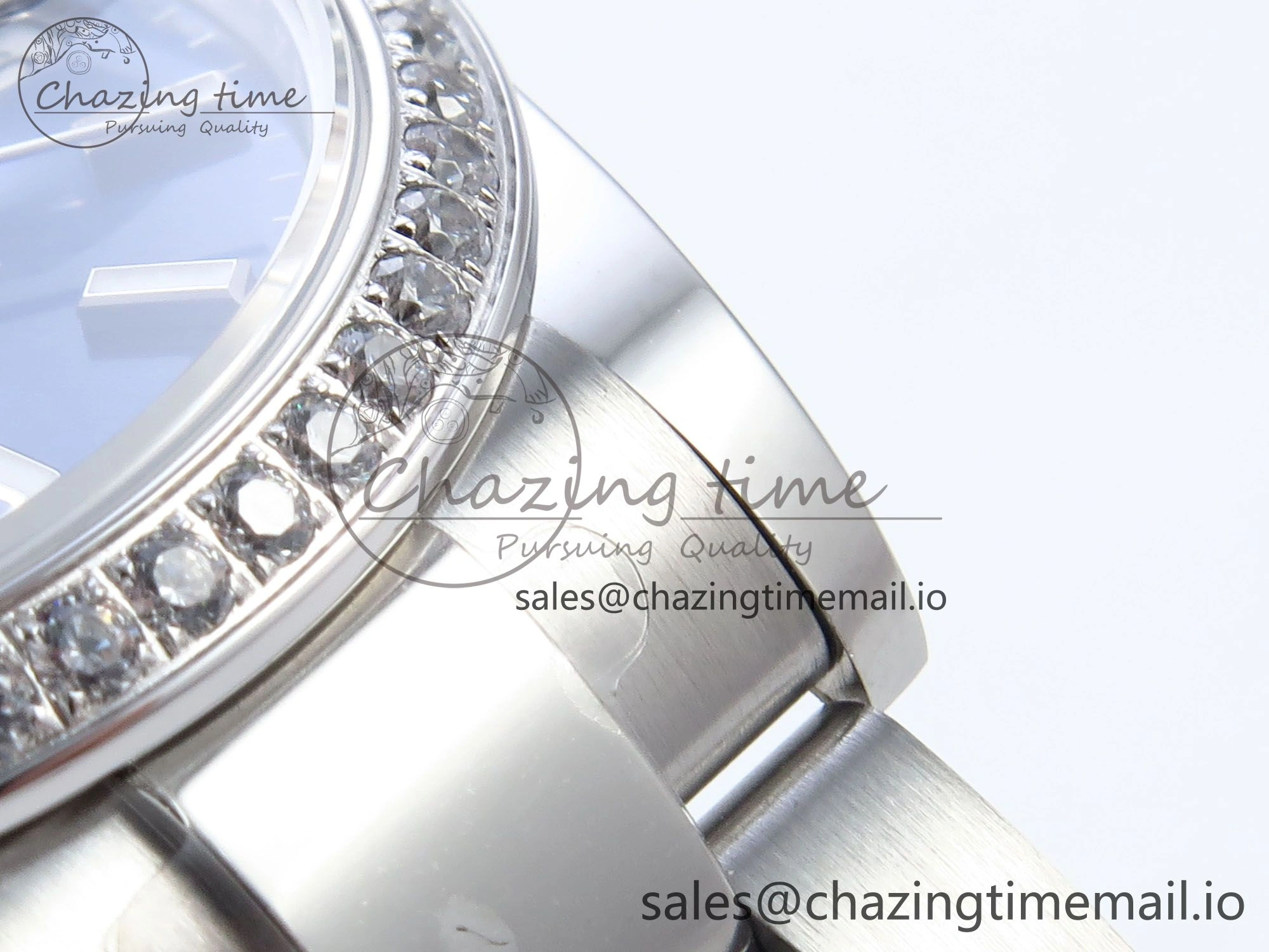 EyeCatching DateJust 31 278384RBR ARF 1:1 Best Edition 904L Steel Blue Stick Dial Diamonds Bezel on SS Oyster Bracelet ETA 441