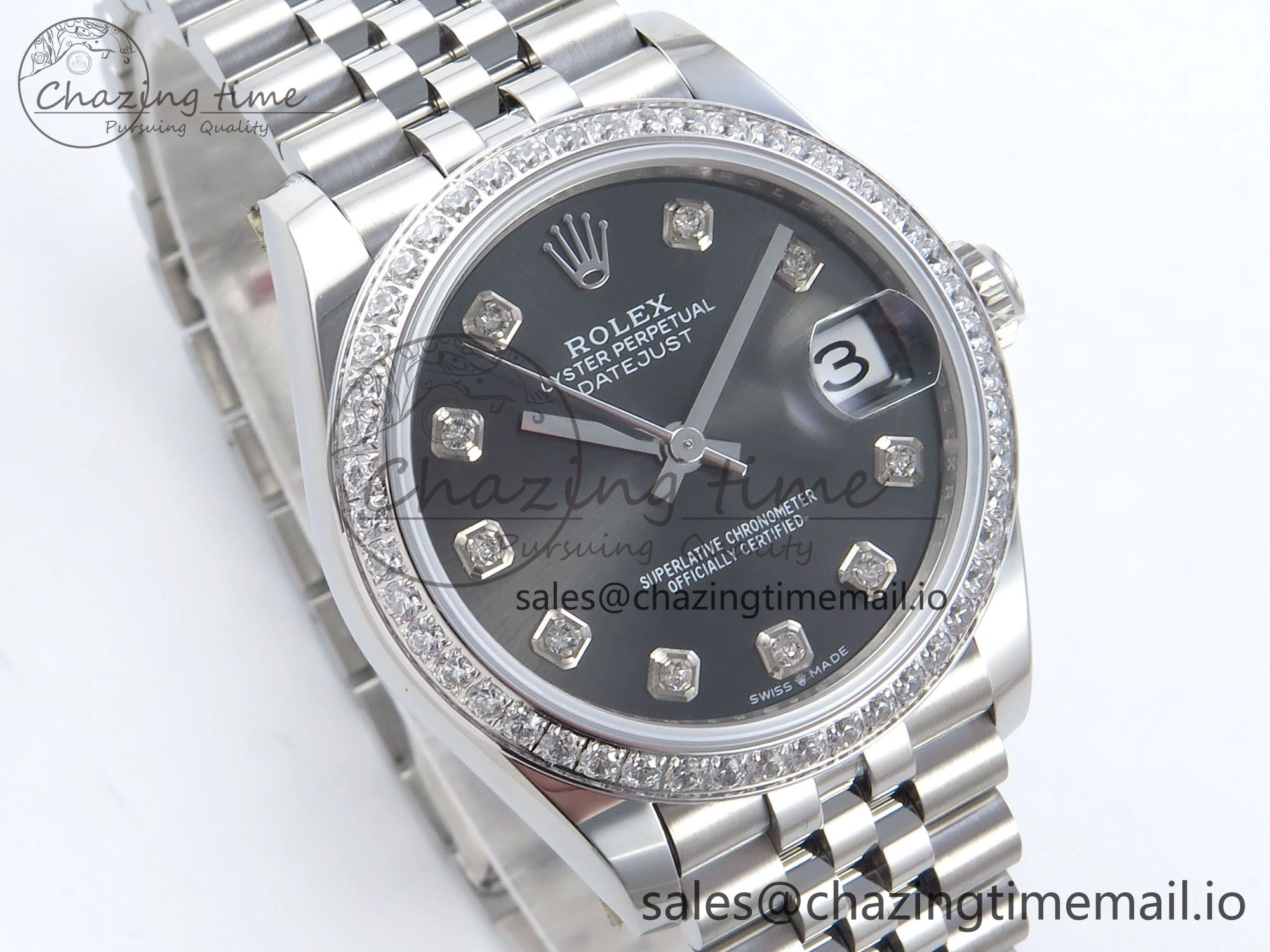 TechFriendly DateJust 31 278384RBR ARF 1:1 Best Edition 904L Steel Gray Diamonds Dial Diamonds Bezel on SS Jubilee Bracelet ETA 440