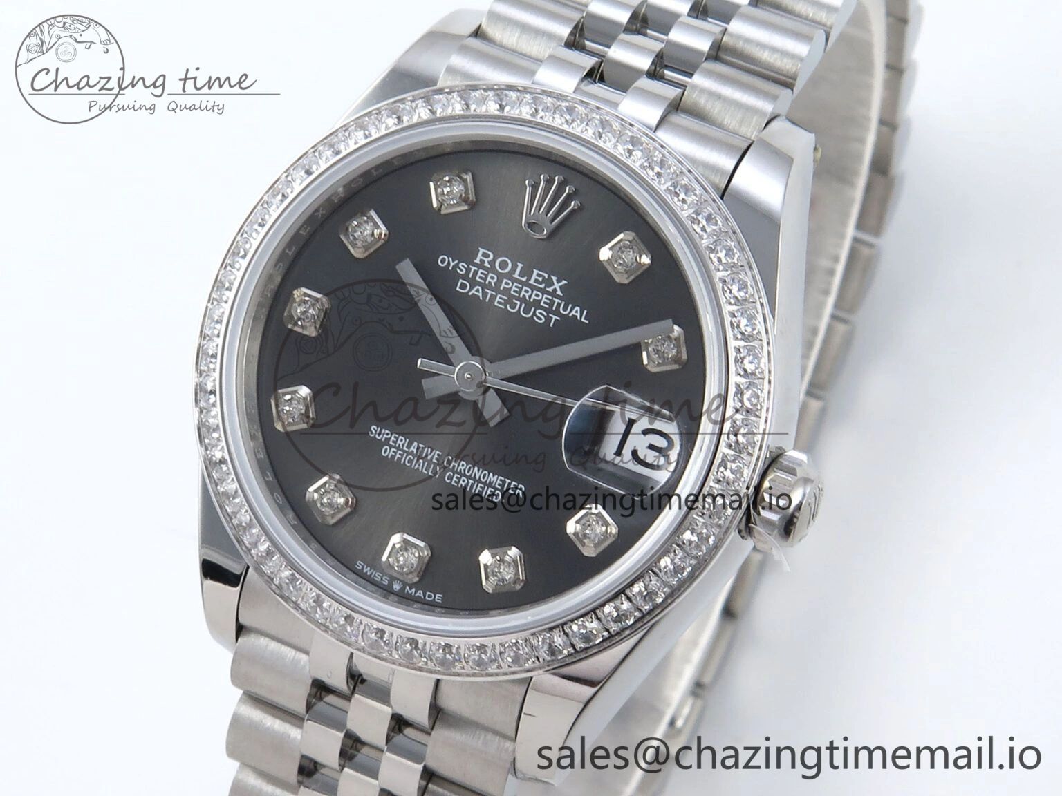 TechFriendly DateJust 31 278384RBR ARF 1:1 Best Edition 904L Steel Gray Diamonds Dial Diamonds Bezel on SS Jubilee Bracelet ETA 440