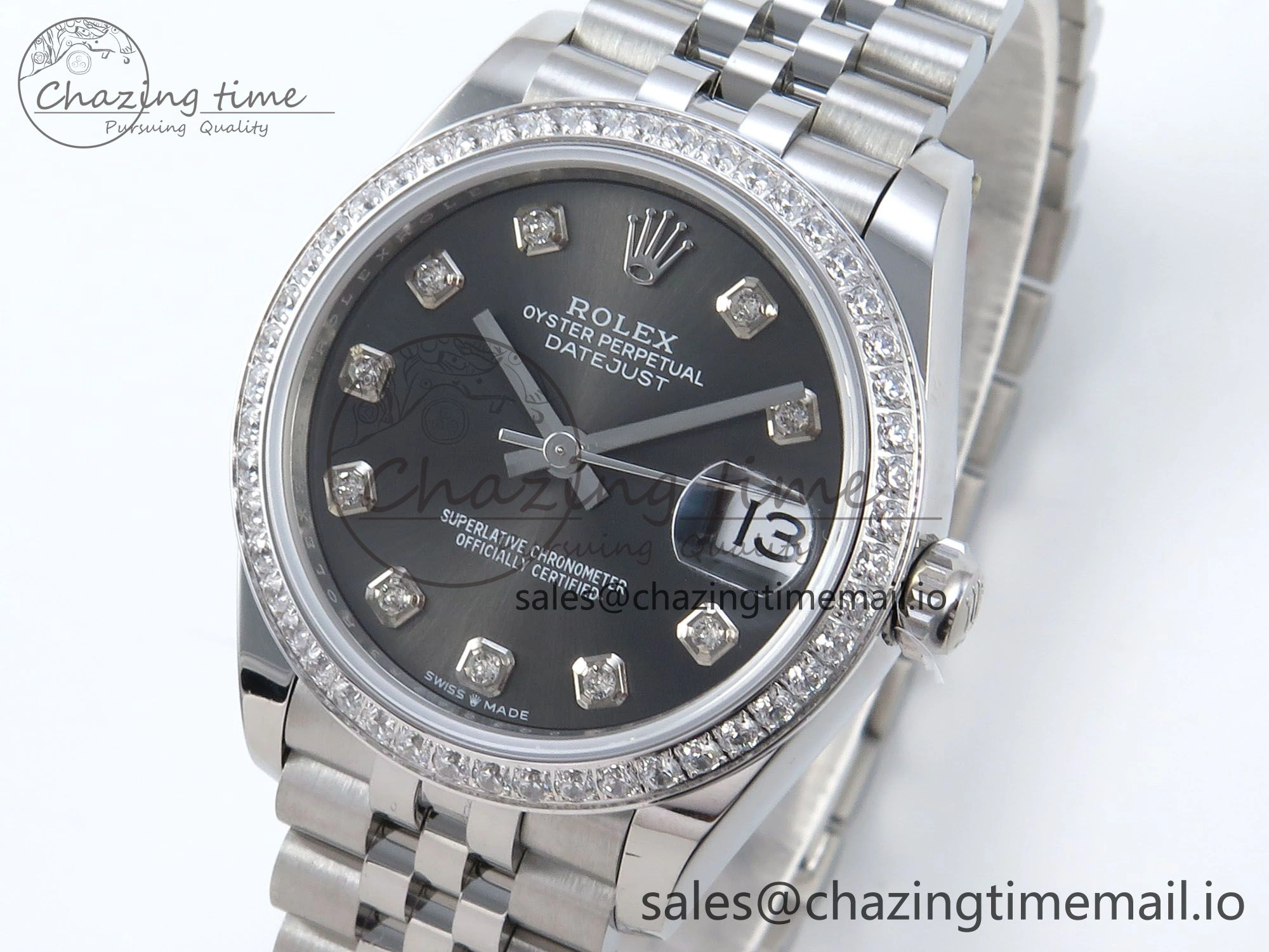TechFriendly DateJust 31 278384RBR ARF 1:1 Best Edition 904L Steel Gray Diamonds Dial Diamonds Bezel on SS Jubilee Bracelet ETA 440