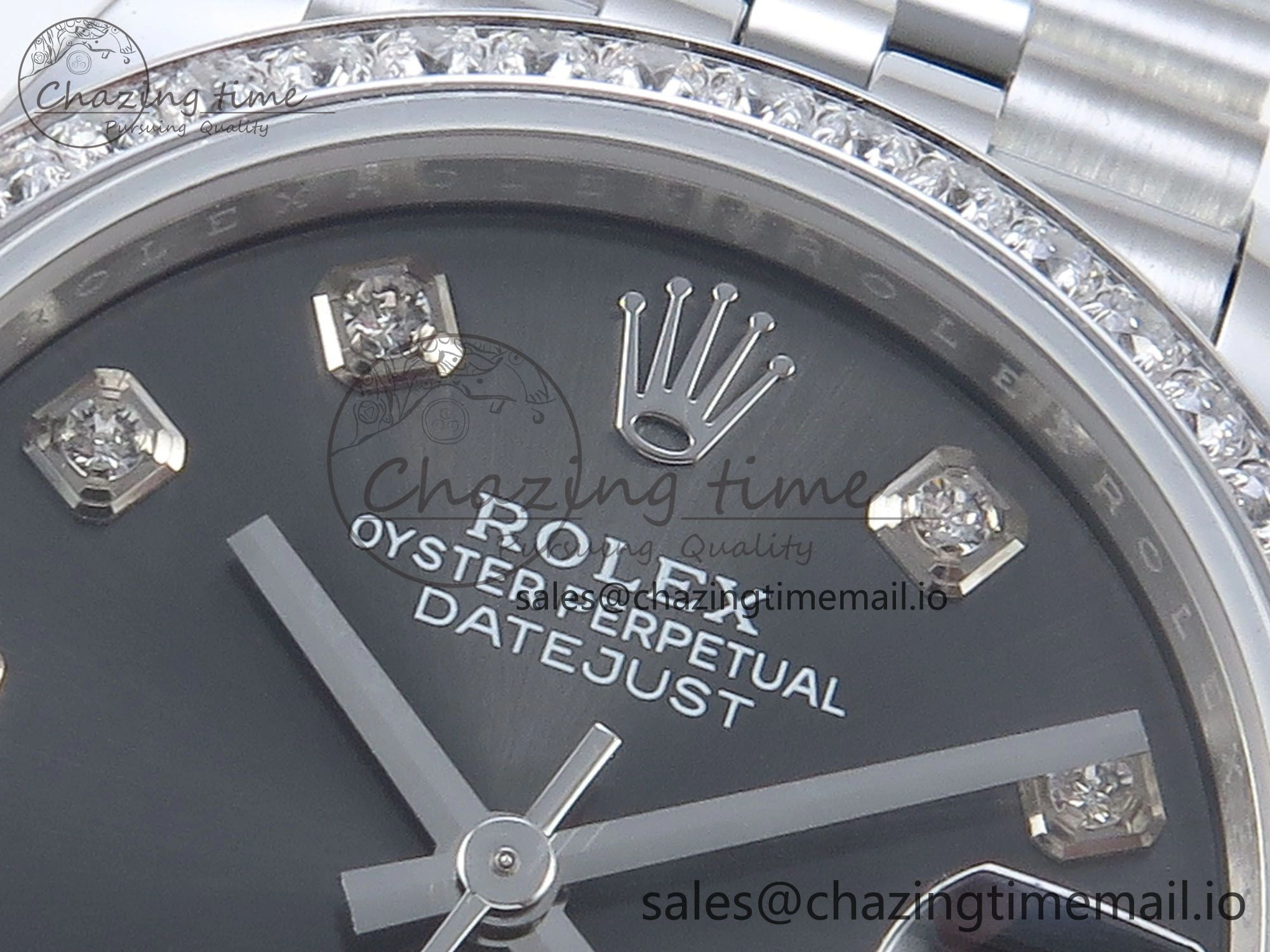 TechFriendly DateJust 31 278384RBR ARF 1:1 Best Edition 904L Steel Gray Diamonds Dial Diamonds Bezel on SS Jubilee Bracelet ETA 440
