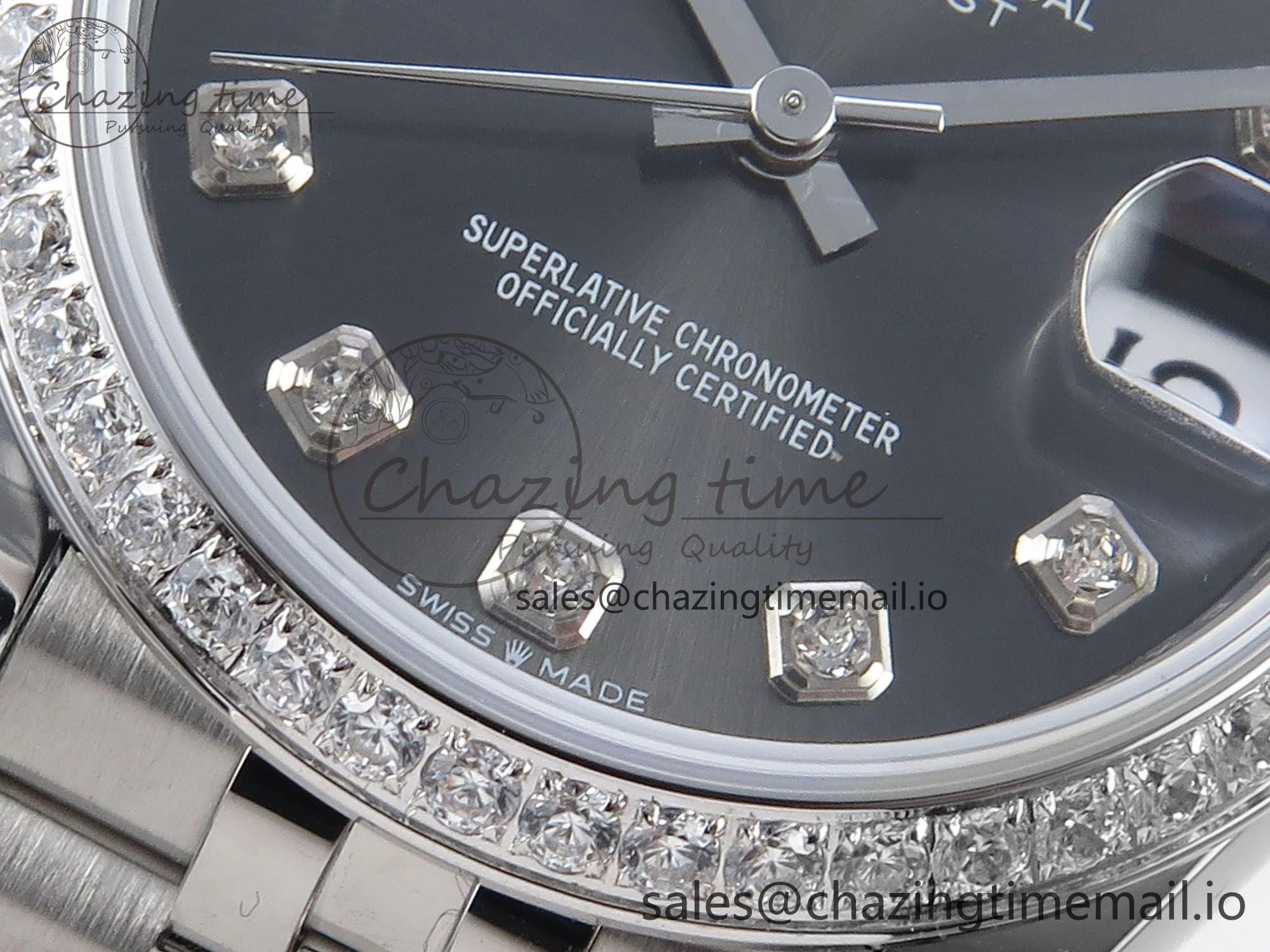 TechFriendly DateJust 31 278384RBR ARF 1:1 Best Edition 904L Steel Gray Diamonds Dial Diamonds Bezel on SS Jubilee Bracelet ETA 440