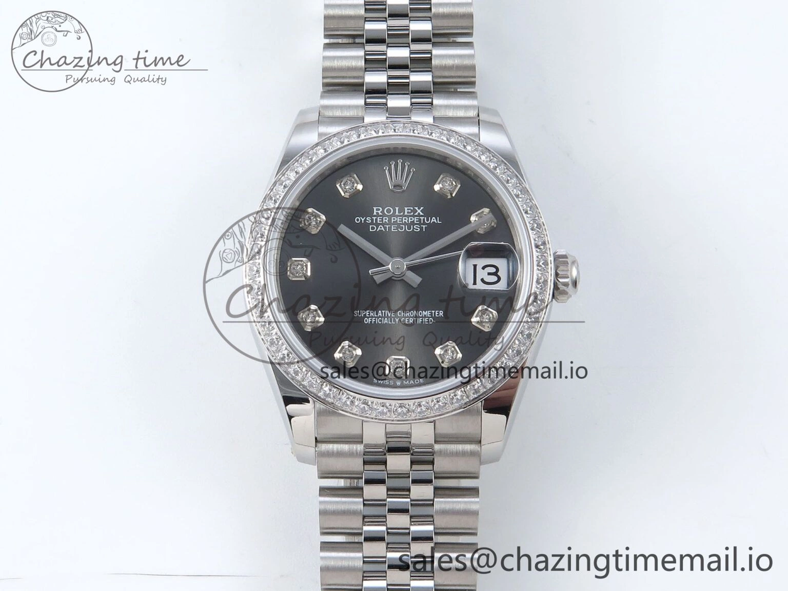 TechFriendly DateJust 31 278384RBR ARF 1:1 Best Edition 904L Steel Gray Diamonds Dial Diamonds Bezel on SS Jubilee Bracelet ETA 440