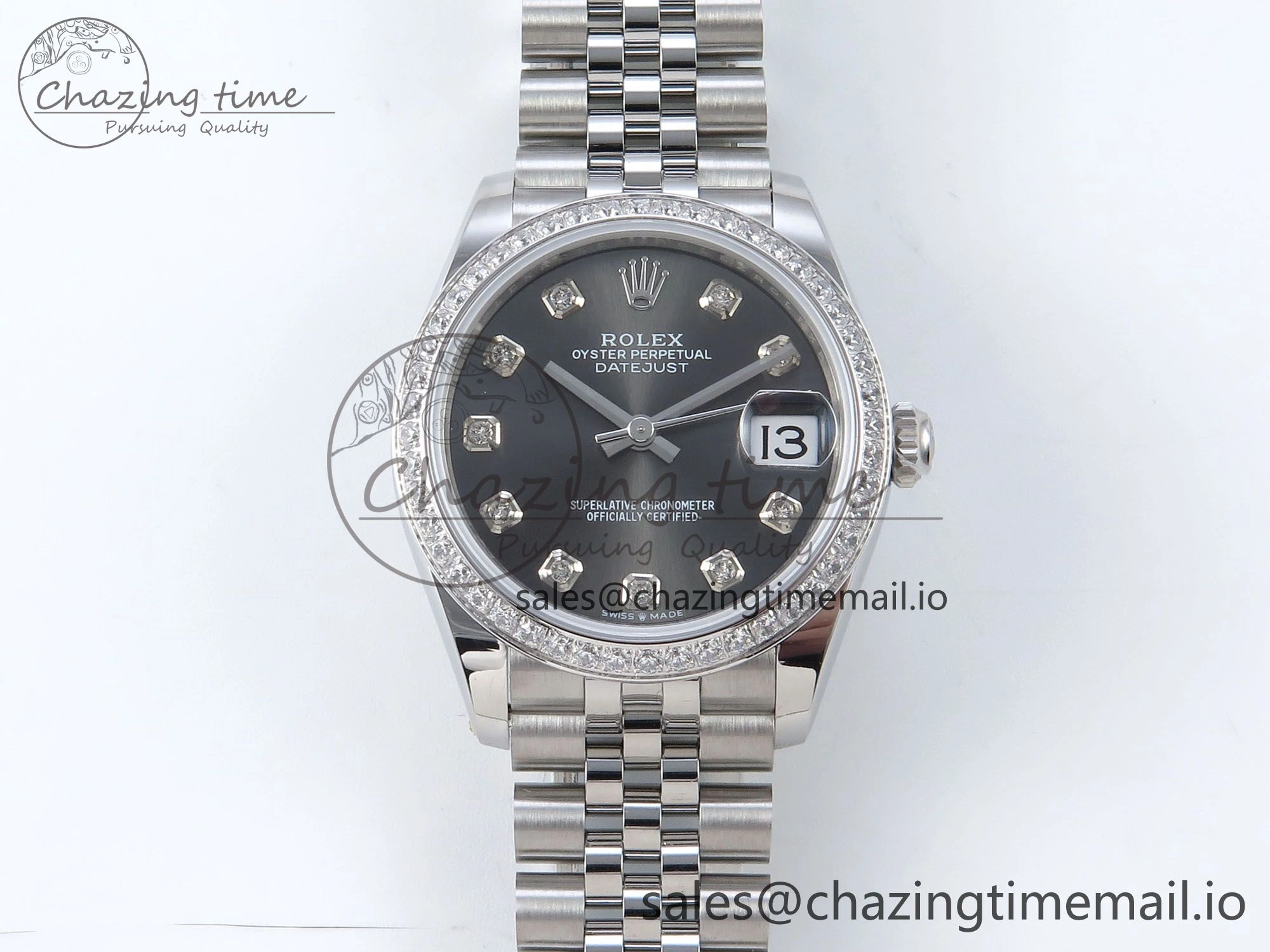 TechFriendly DateJust 31 278384RBR ARF 1:1 Best Edition 904L Steel Gray Diamonds Dial Diamonds Bezel on SS Jubilee Bracelet ETA 440