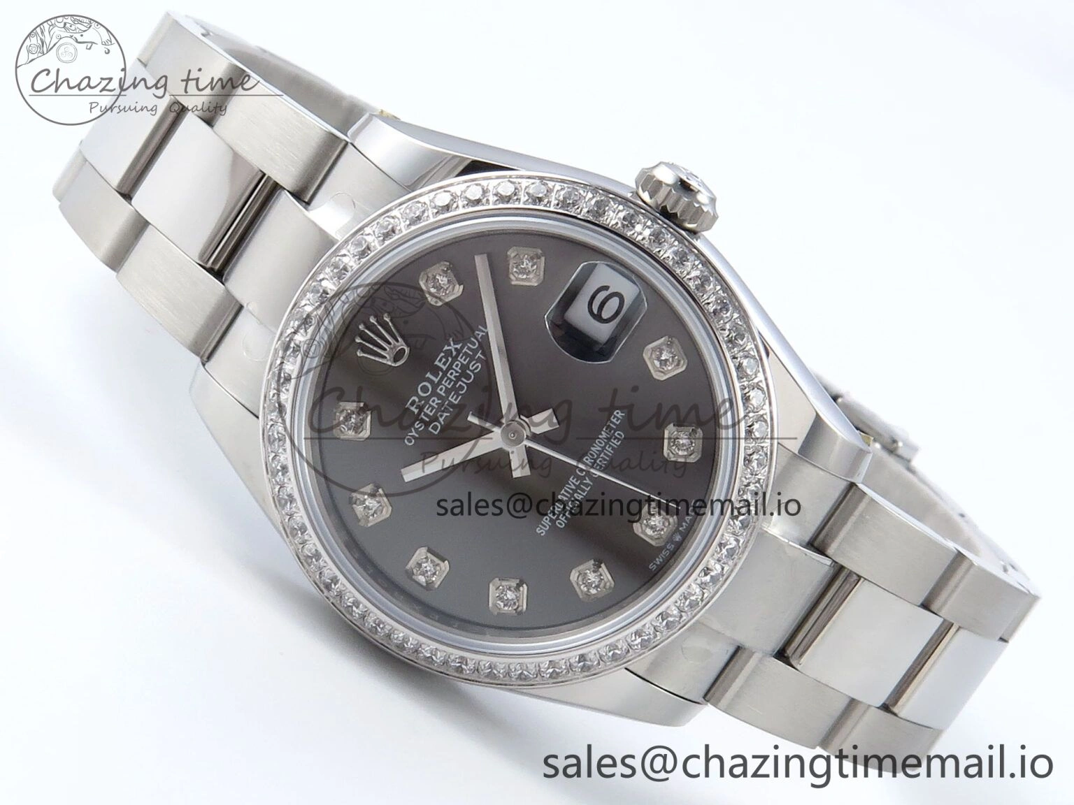 Tailored DateJust 31 278384RBR ARF 1:1 Best Edition 904L Steel Gray Diamonds Dial Diamonds Bezel on SS Oyster Bracelet ETA 426