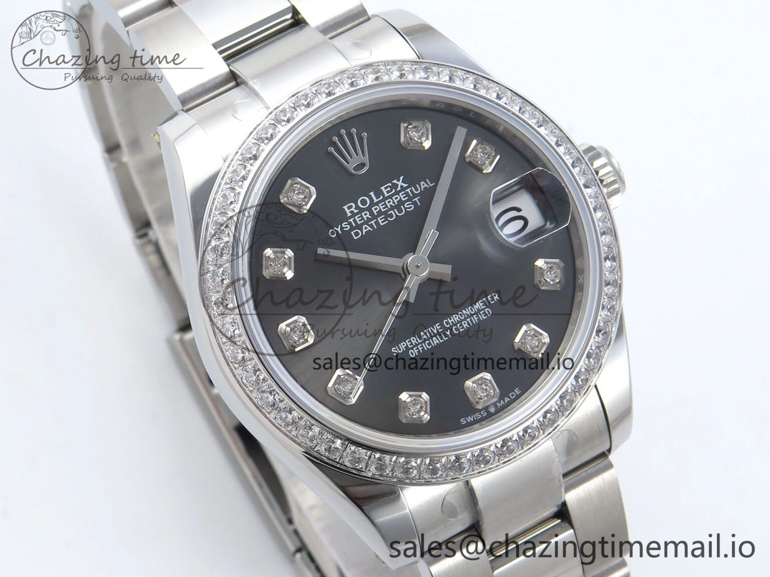 Tailored DateJust 31 278384RBR ARF 1:1 Best Edition 904L Steel Gray Diamonds Dial Diamonds Bezel on SS Oyster Bracelet ETA 426
