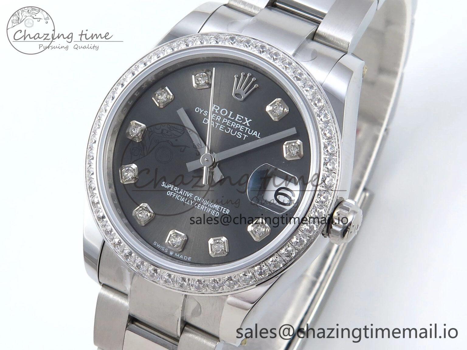 Tailored DateJust 31 278384RBR ARF 1:1 Best Edition 904L Steel Gray Diamonds Dial Diamonds Bezel on SS Oyster Bracelet ETA 426