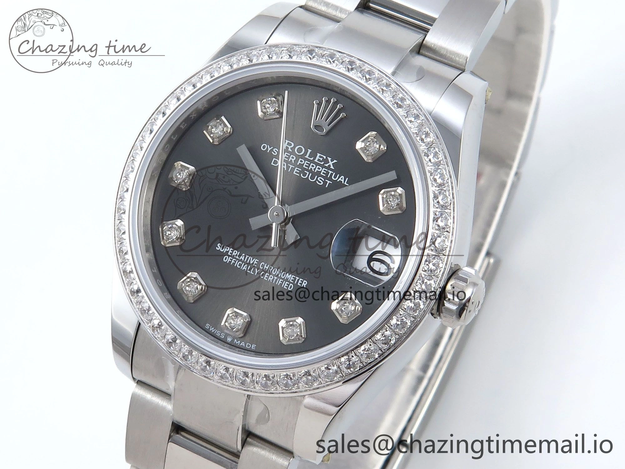 Tailored DateJust 31 278384RBR ARF 1:1 Best Edition 904L Steel Gray Diamonds Dial Diamonds Bezel on SS Oyster Bracelet ETA 426