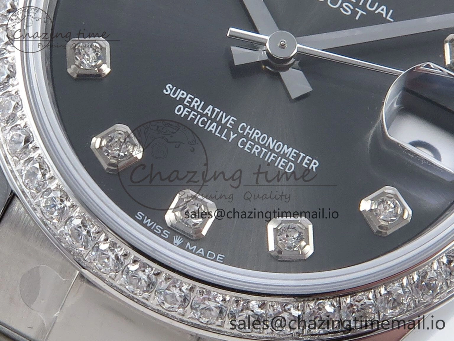 Tailored DateJust 31 278384RBR ARF 1:1 Best Edition 904L Steel Gray Diamonds Dial Diamonds Bezel on SS Oyster Bracelet ETA 426