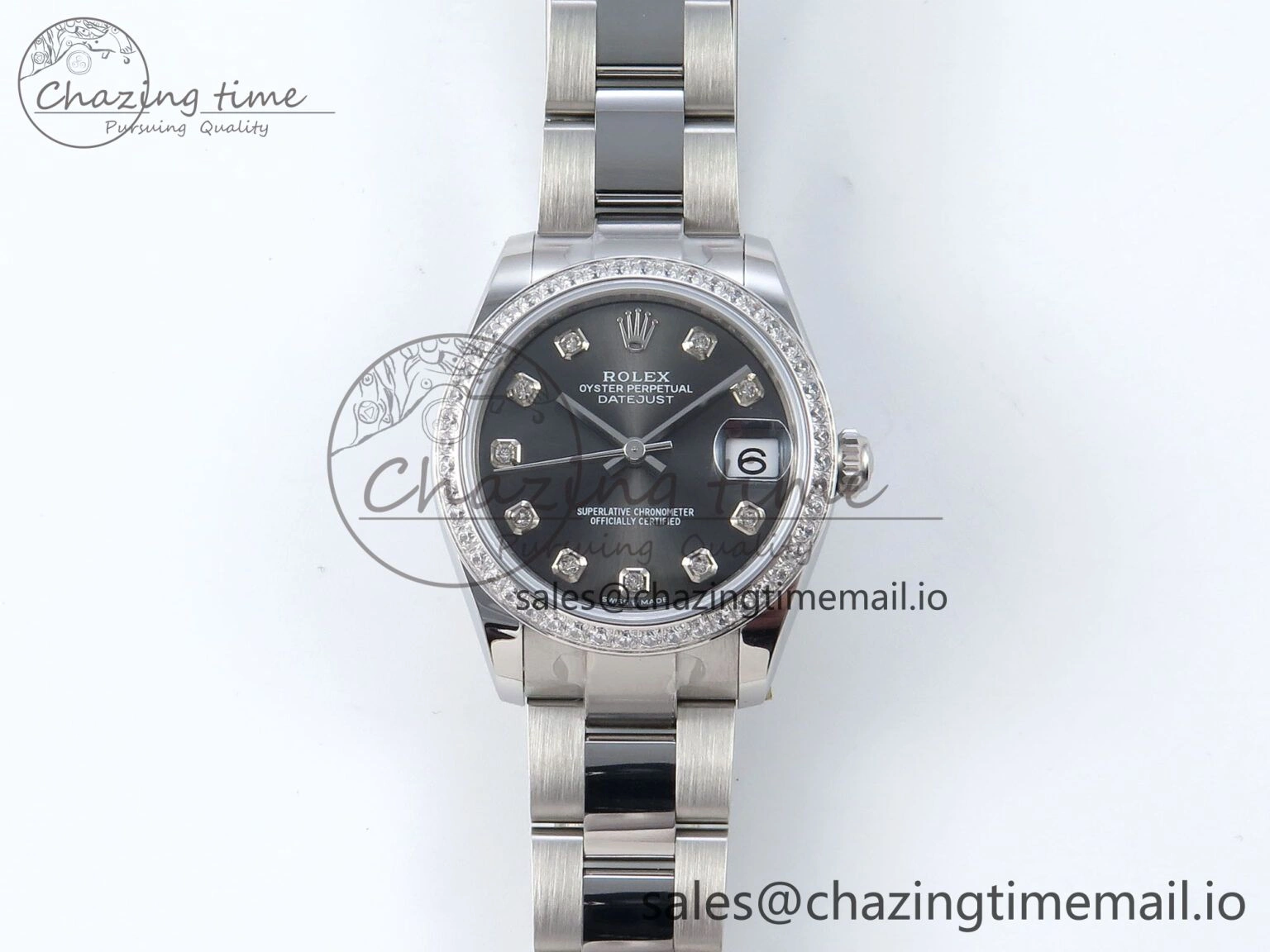 Tailored DateJust 31 278384RBR ARF 1:1 Best Edition 904L Steel Gray Diamonds Dial Diamonds Bezel on SS Oyster Bracelet ETA 426