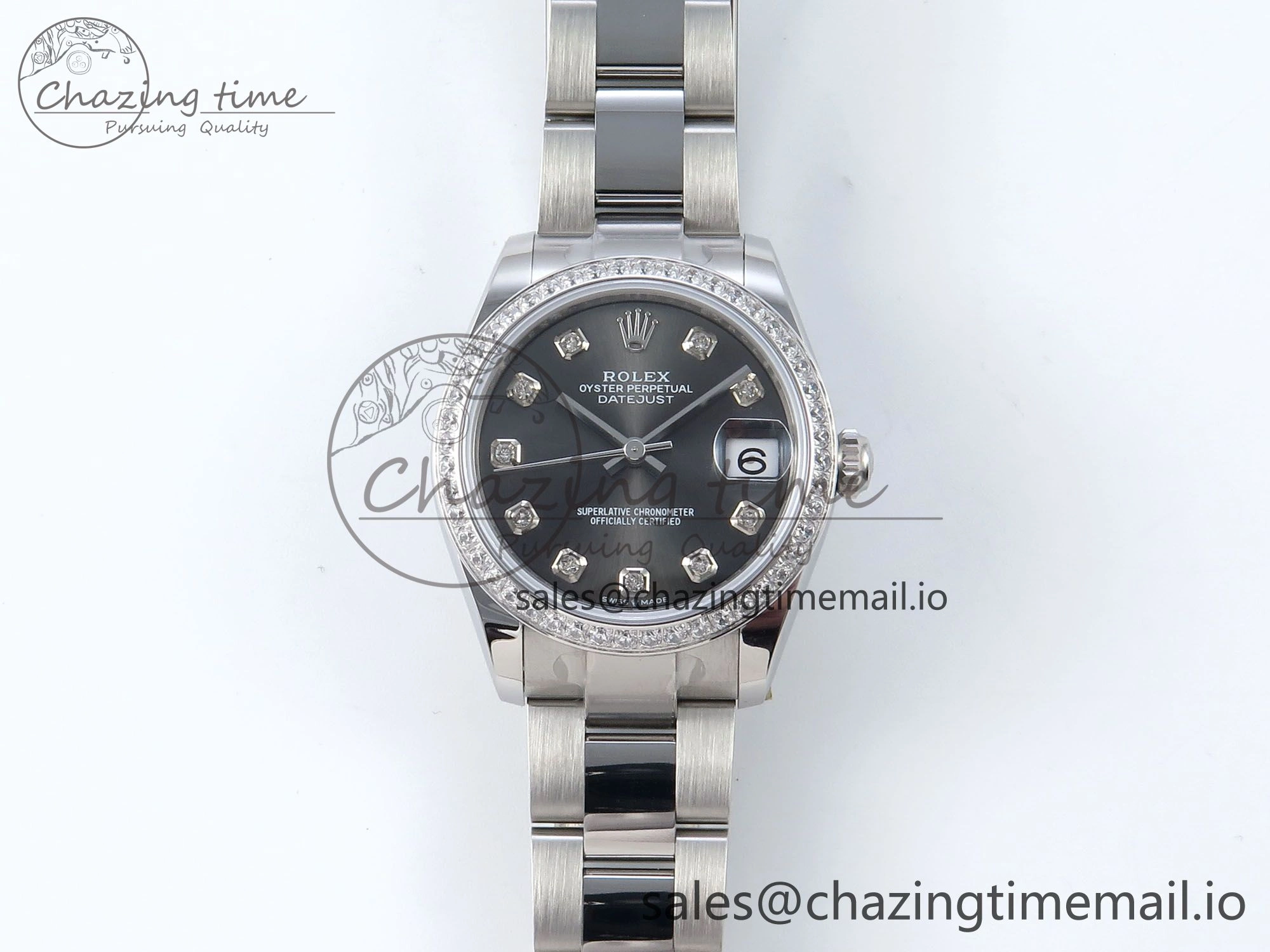 Tailored DateJust 31 278384RBR ARF 1:1 Best Edition 904L Steel Gray Diamonds Dial Diamonds Bezel on SS Oyster Bracelet ETA 426