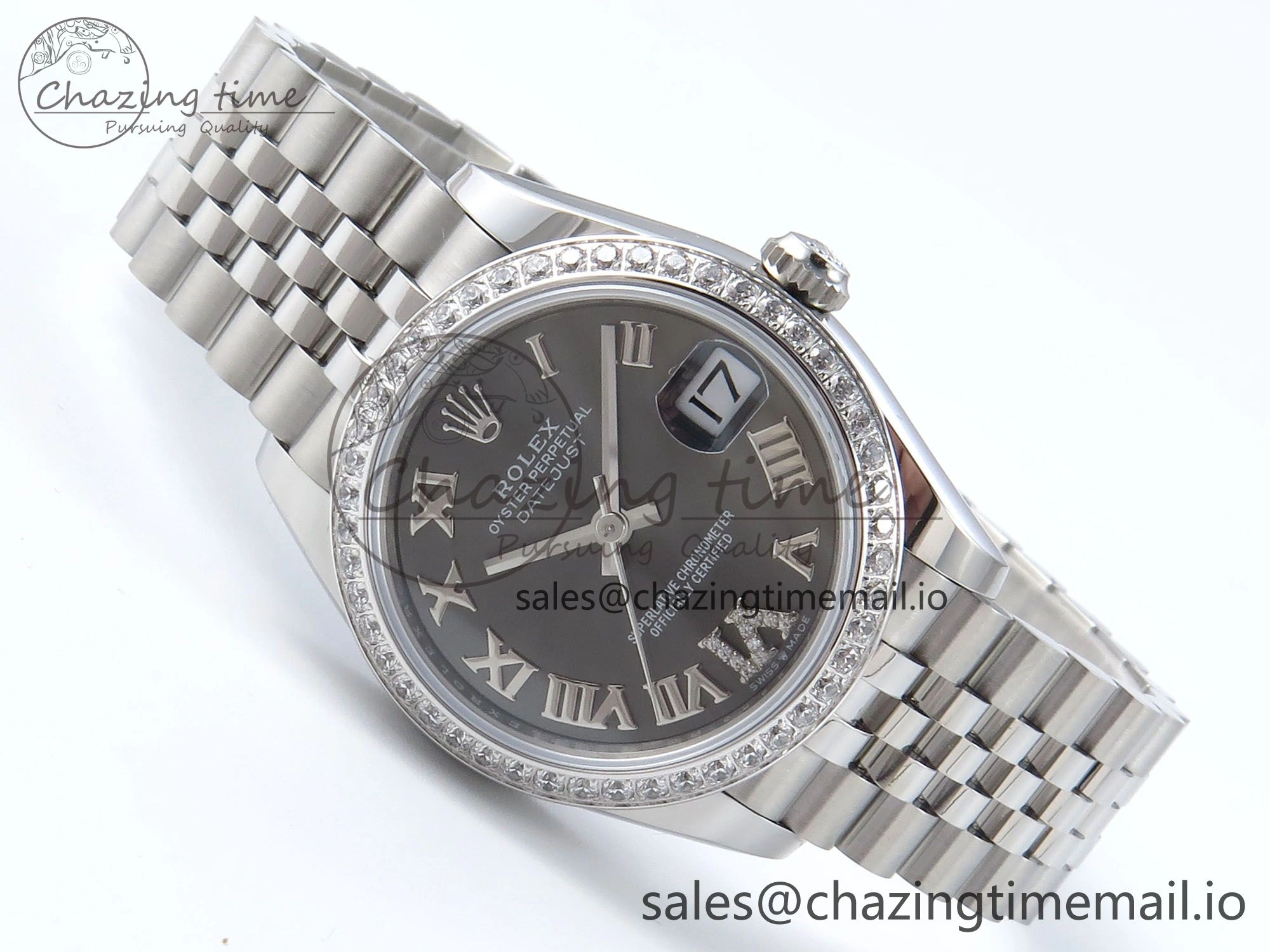 Soft DateJust 31 278384RBR ARF 1:1 Best Edition 904L Steel Gray Roman Diamonds Dial Diamonds Bezel on SS Jubilee Bracelet ETA 442