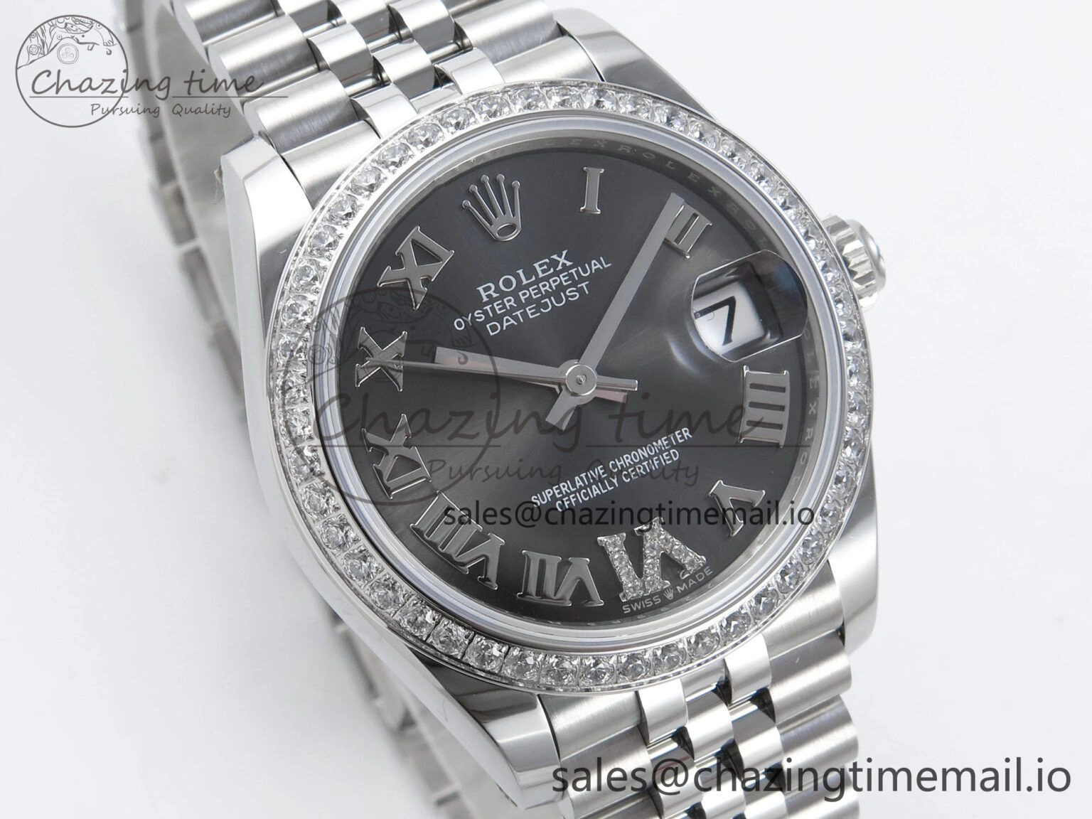 Soft DateJust 31 278384RBR ARF 1:1 Best Edition 904L Steel Gray Roman Diamonds Dial Diamonds Bezel on SS Jubilee Bracelet ETA 442