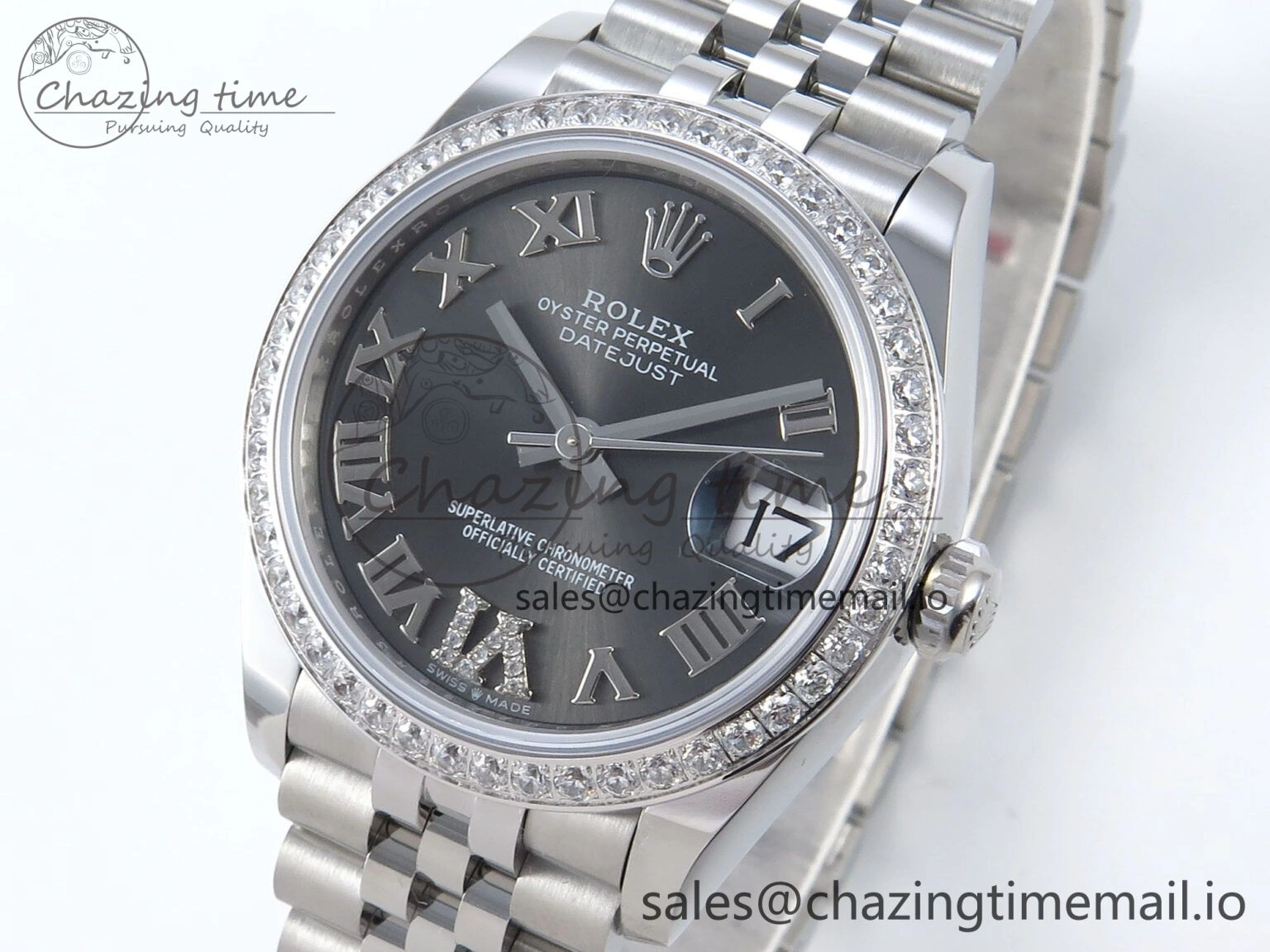Soft DateJust 31 278384RBR ARF 1:1 Best Edition 904L Steel Gray Roman Diamonds Dial Diamonds Bezel on SS Jubilee Bracelet ETA 442