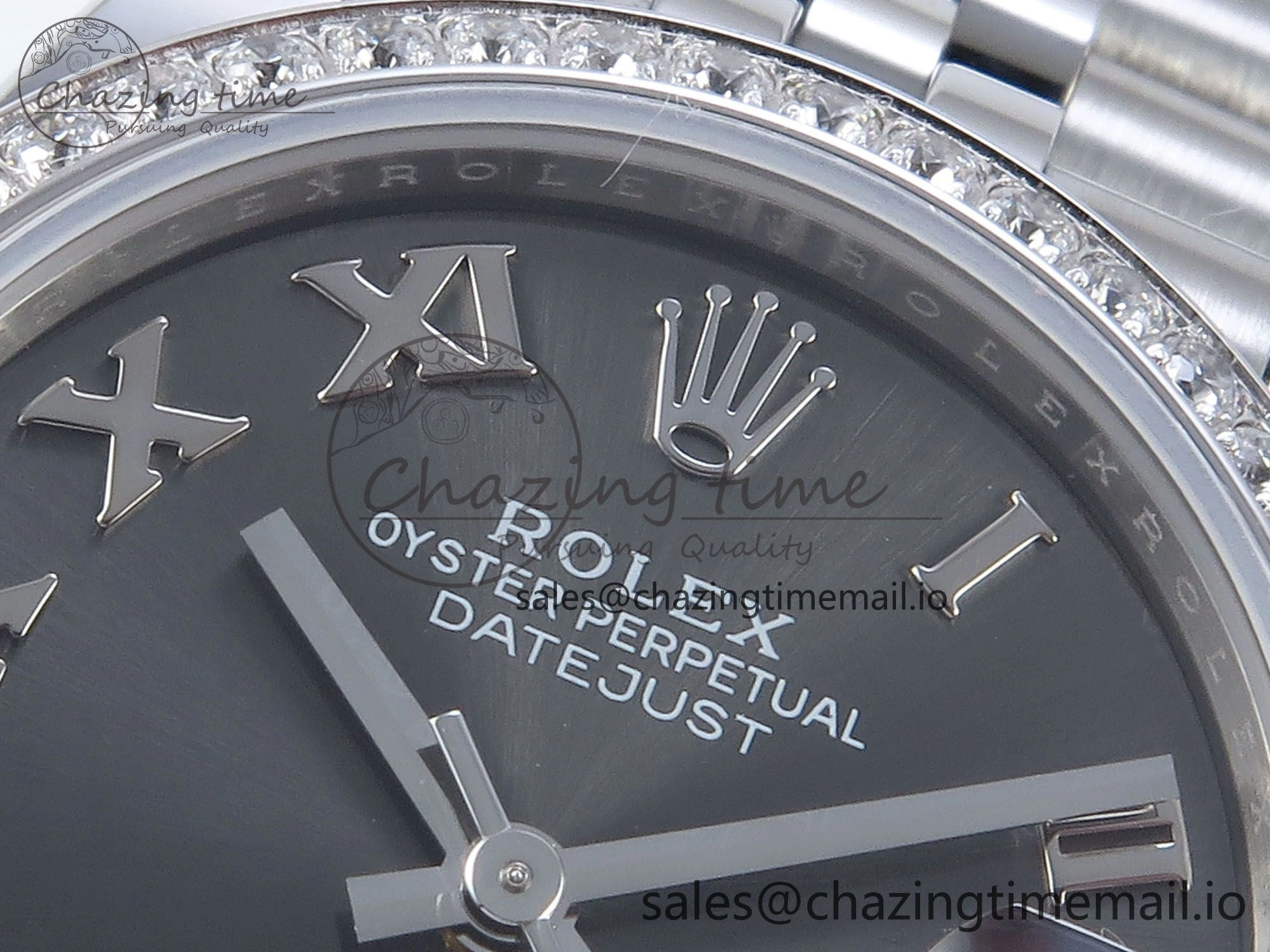 Soft DateJust 31 278384RBR ARF 1:1 Best Edition 904L Steel Gray Roman Diamonds Dial Diamonds Bezel on SS Jubilee Bracelet ETA 442