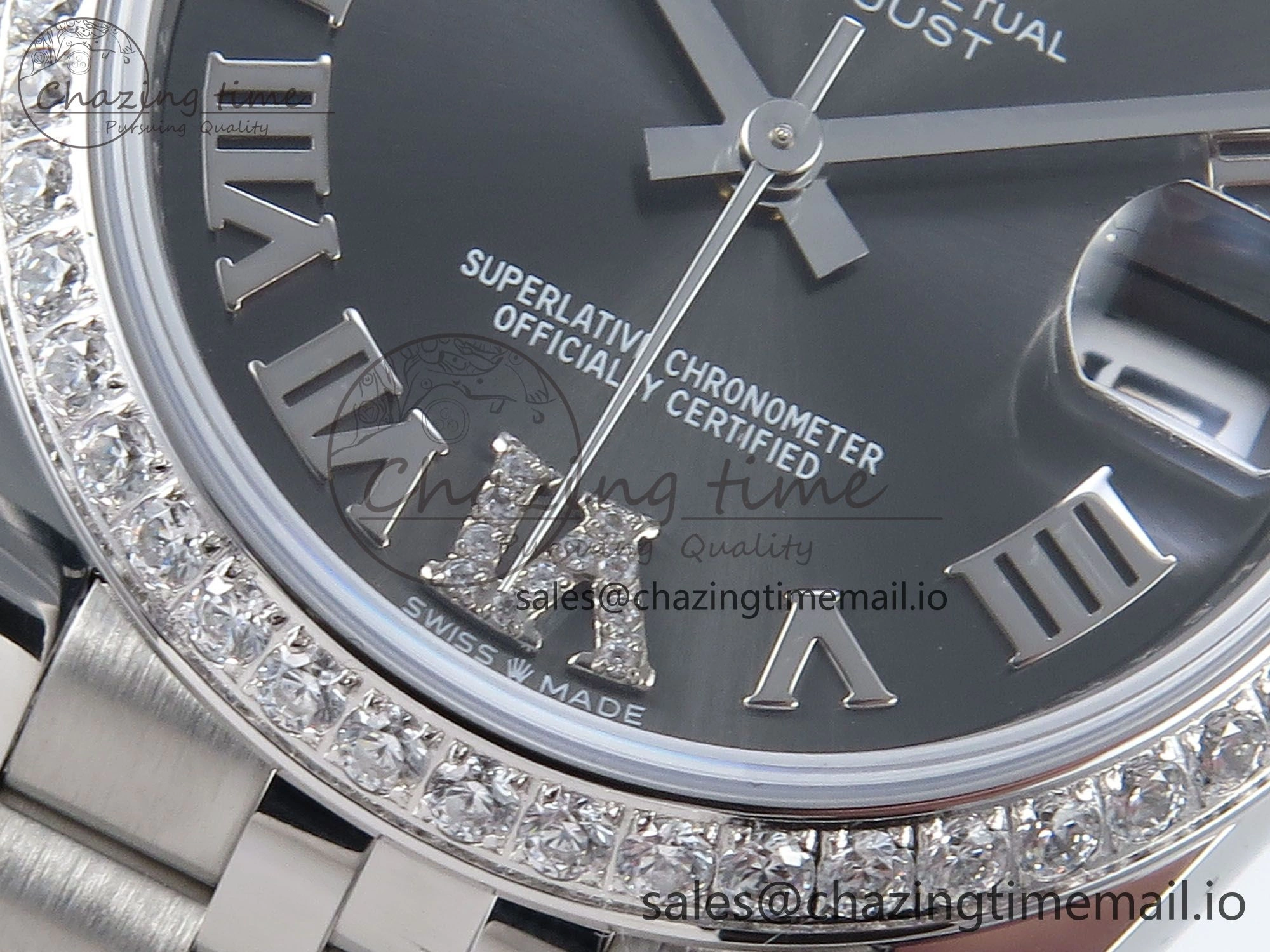 Soft DateJust 31 278384RBR ARF 1:1 Best Edition 904L Steel Gray Roman Diamonds Dial Diamonds Bezel on SS Jubilee Bracelet ETA 442