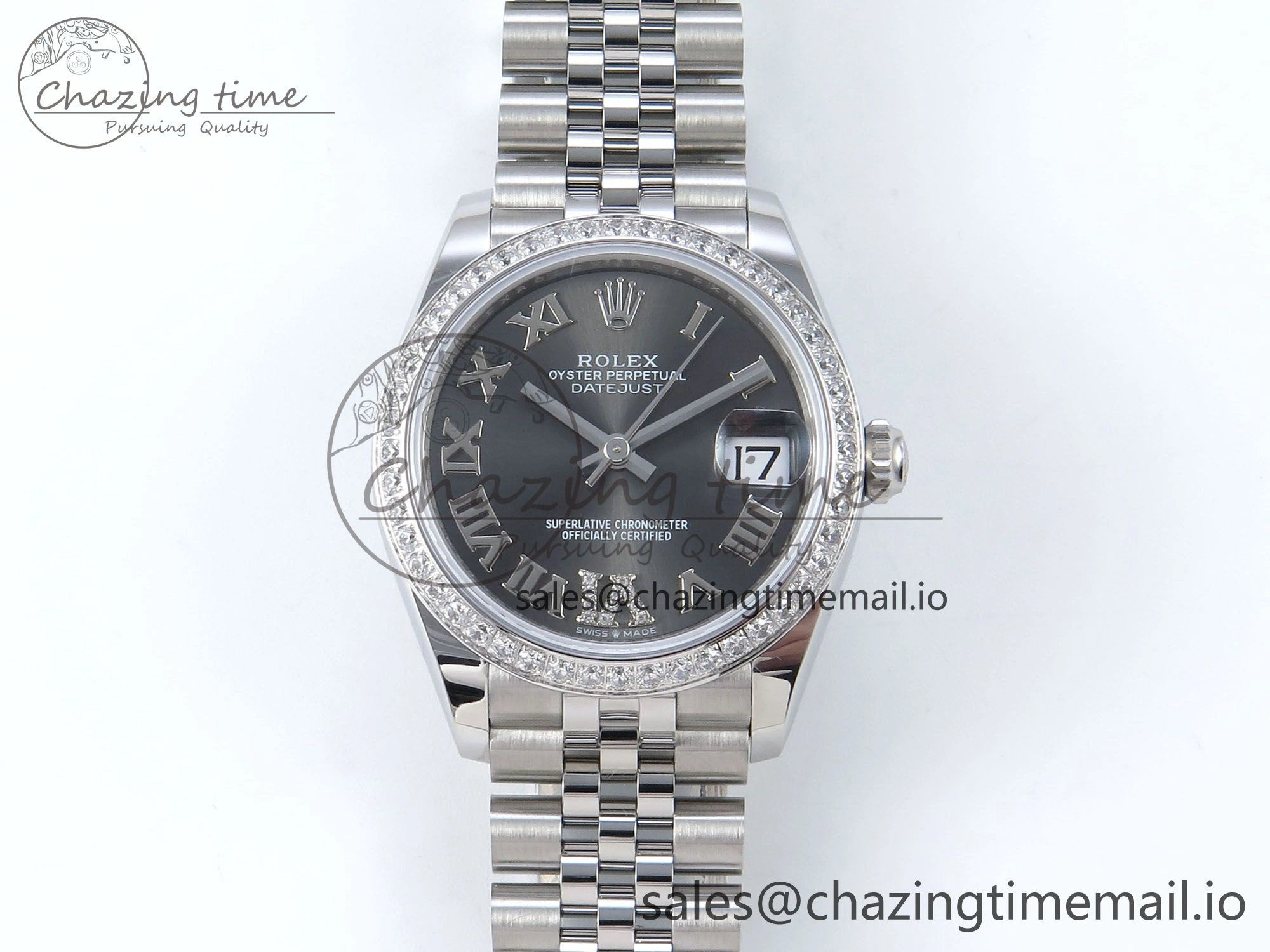 Soft DateJust 31 278384RBR ARF 1:1 Best Edition 904L Steel Gray Roman Diamonds Dial Diamonds Bezel on SS Jubilee Bracelet ETA 442