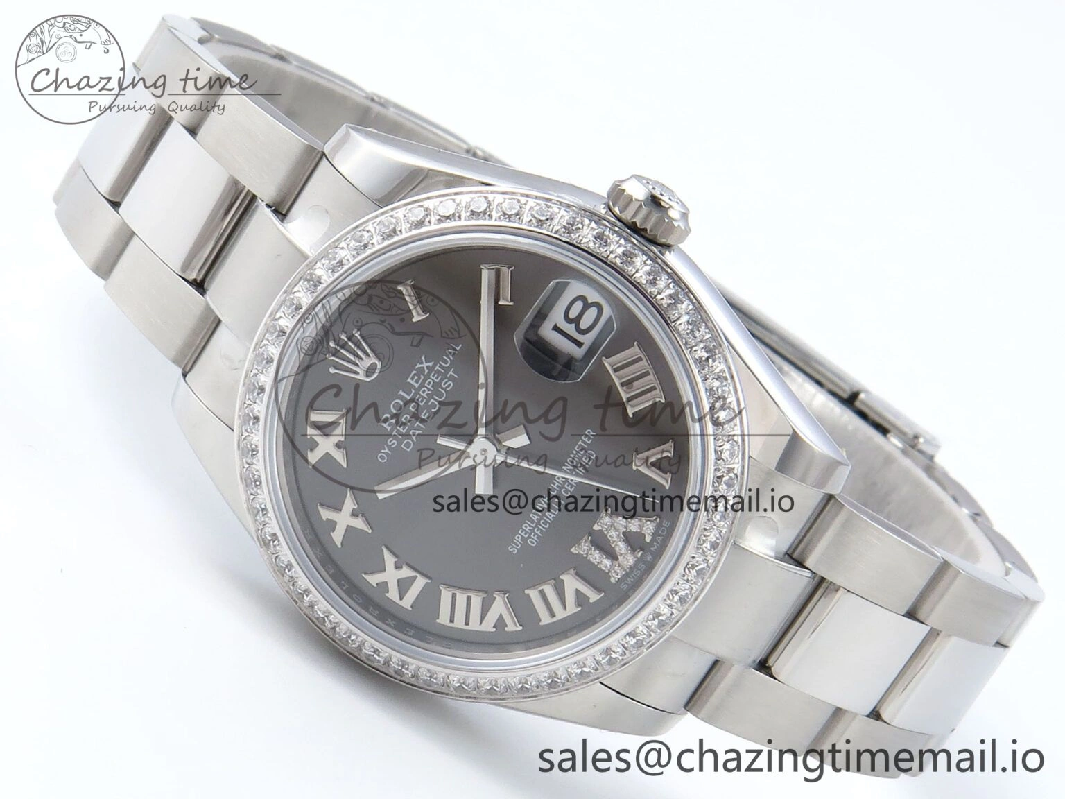 FashionForward DateJust 31 278384RBR ARF 1:1 Best Edition 904L Steel Gray Roman Diamonds Dial Diamonds Bezel on SS Oyster Bracelet ETA 437