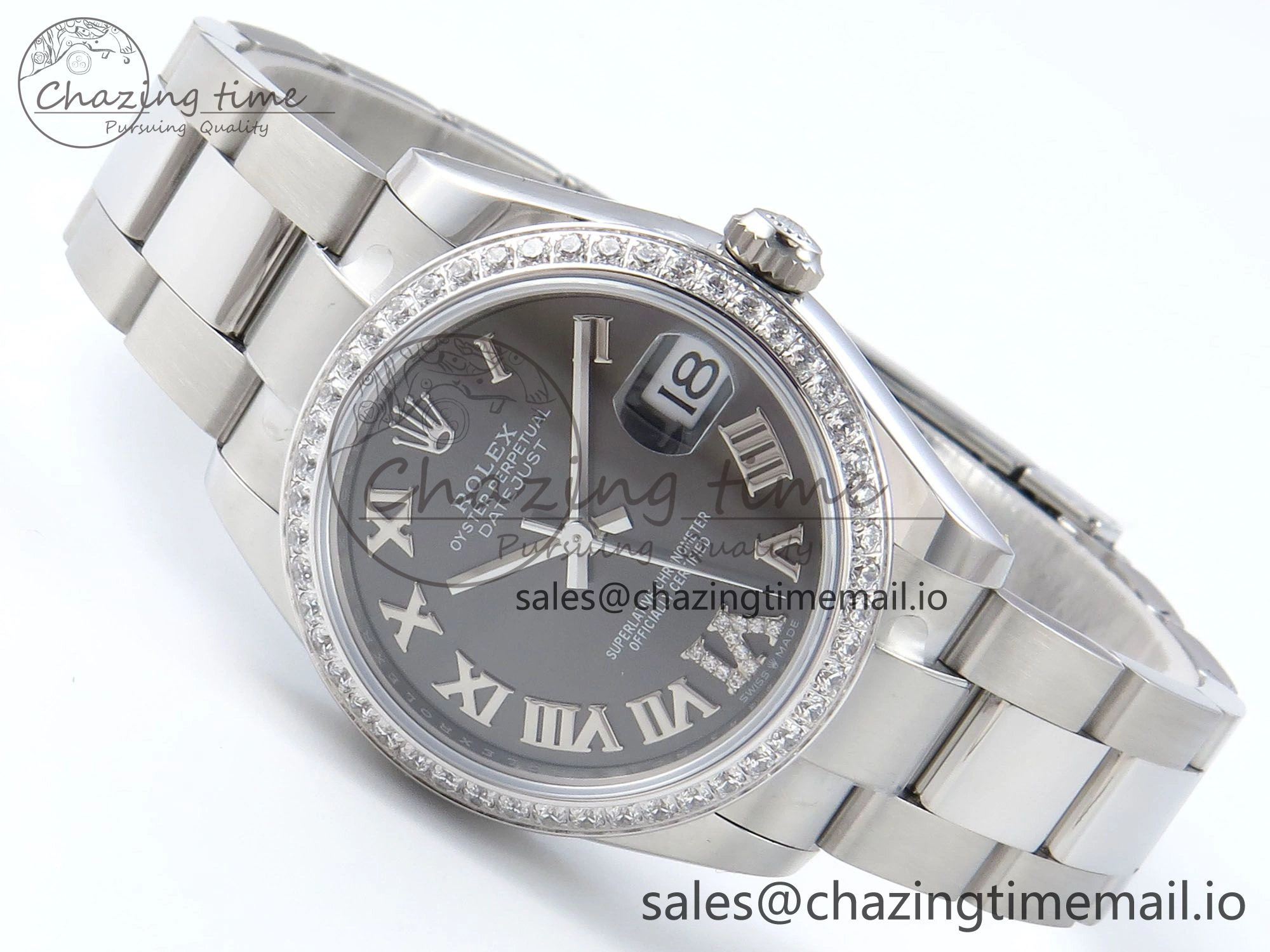 FashionForward DateJust 31 278384RBR ARF 1:1 Best Edition 904L Steel Gray Roman Diamonds Dial Diamonds Bezel on SS Oyster Bracelet ETA 437