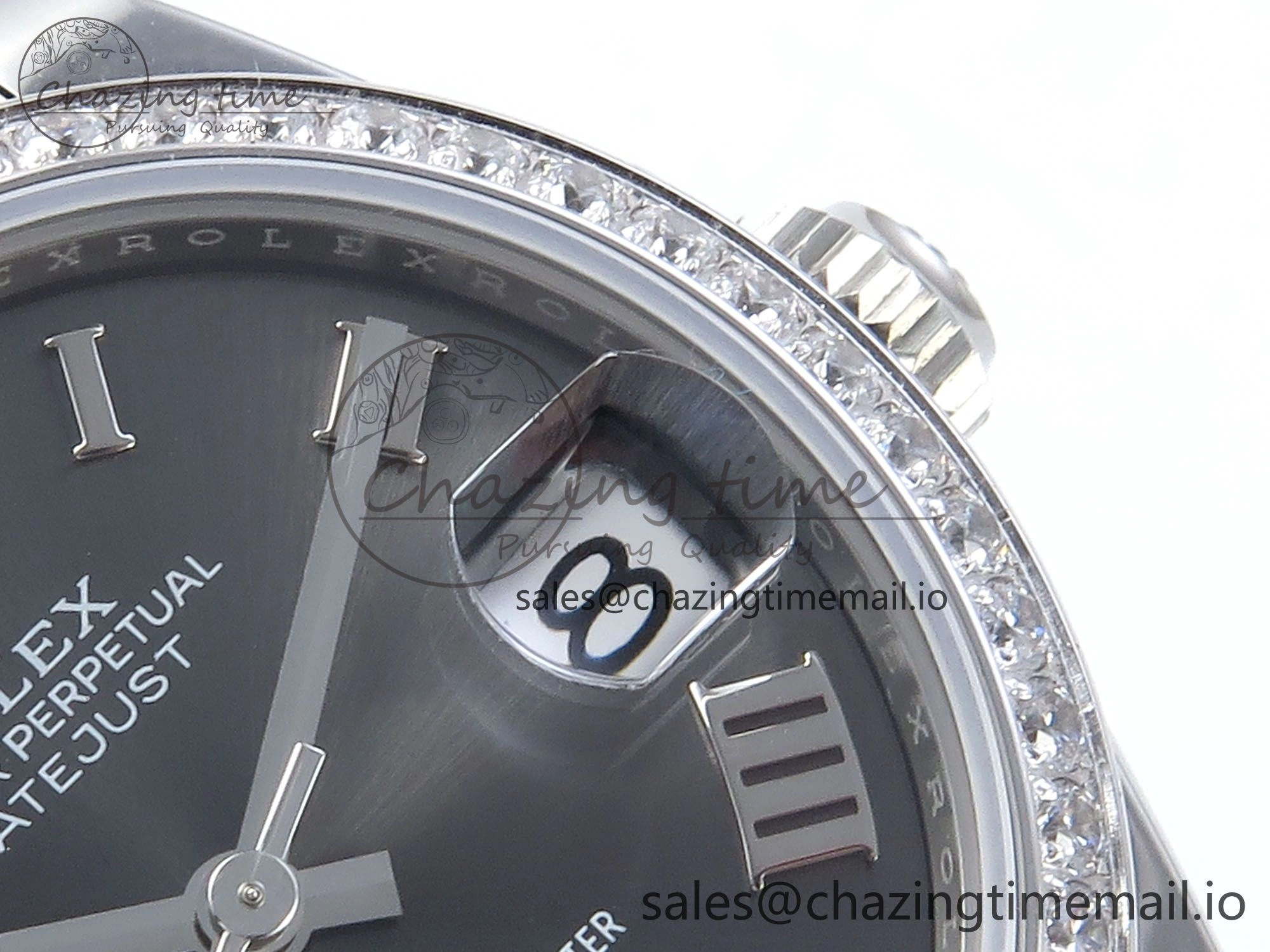 FashionForward DateJust 31 278384RBR ARF 1:1 Best Edition 904L Steel Gray Roman Diamonds Dial Diamonds Bezel on SS Oyster Bracelet ETA 437