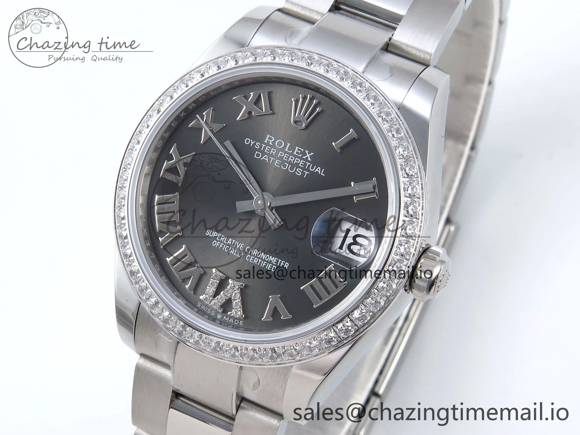 FashionForward DateJust 31 278384RBR ARF 1:1 Best Edition 904L Steel Gray Roman Diamonds Dial Diamonds Bezel on SS Oyster Bracelet ETA 437