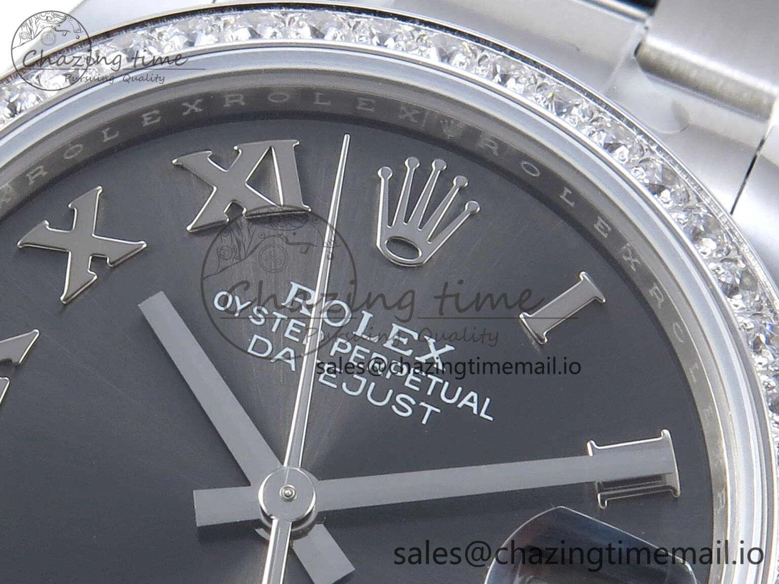 FashionForward DateJust 31 278384RBR ARF 1:1 Best Edition 904L Steel Gray Roman Diamonds Dial Diamonds Bezel on SS Oyster Bracelet ETA 437