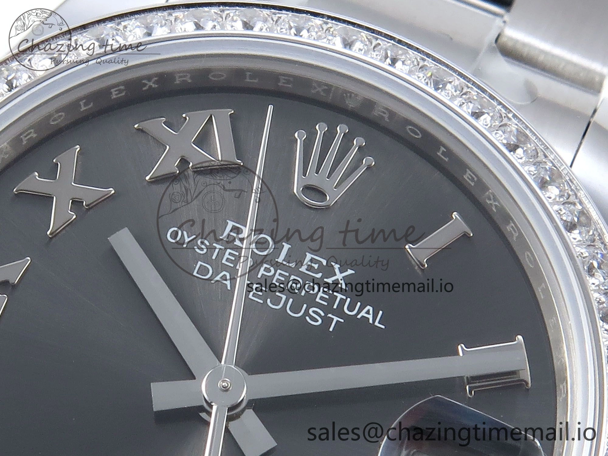 FashionForward DateJust 31 278384RBR ARF 1:1 Best Edition 904L Steel Gray Roman Diamonds Dial Diamonds Bezel on SS Oyster Bracelet ETA 437