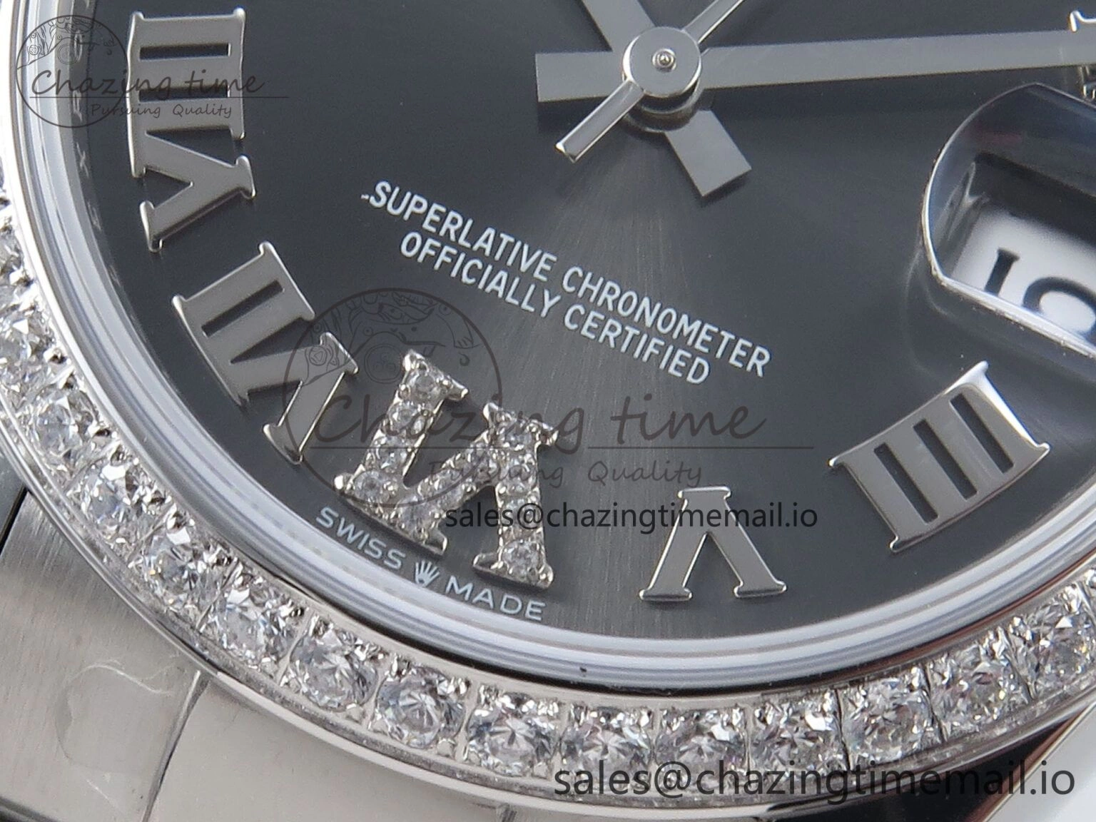 FashionForward DateJust 31 278384RBR ARF 1:1 Best Edition 904L Steel Gray Roman Diamonds Dial Diamonds Bezel on SS Oyster Bracelet ETA 437