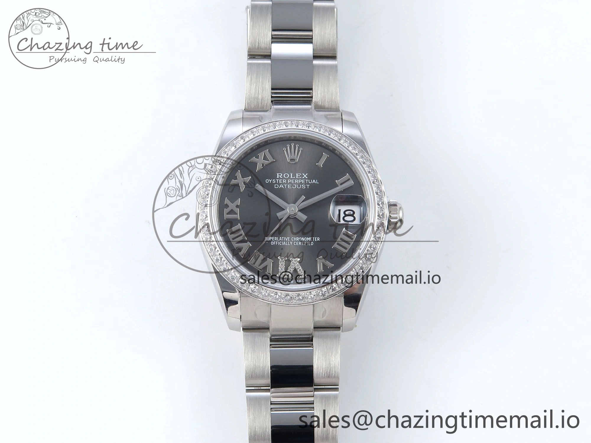 FashionForward DateJust 31 278384RBR ARF 1:1 Best Edition 904L Steel Gray Roman Diamonds Dial Diamonds Bezel on SS Oyster Bracelet ETA 437