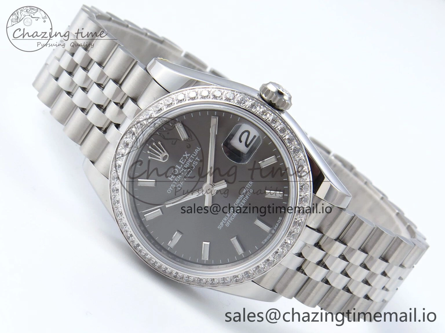 TopPick DateJust 31 278384RBR ARF 1:1 Best Edition 904L Steel Gray Stick Dial Diamonds Bezel on SS Jubilee Bracelet ETA 455