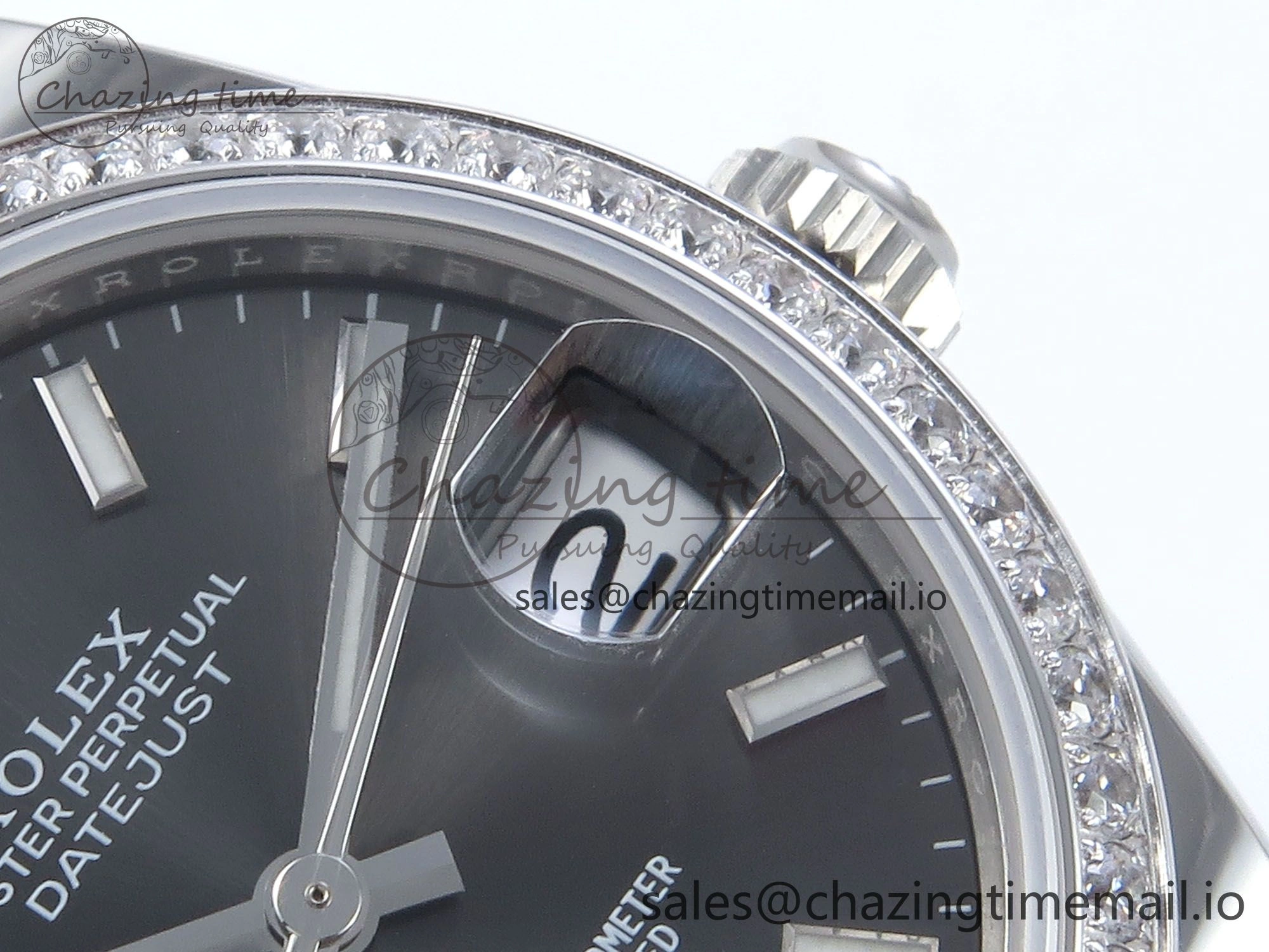 TopPick DateJust 31 278384RBR ARF 1:1 Best Edition 904L Steel Gray Stick Dial Diamonds Bezel on SS Jubilee Bracelet ETA 455