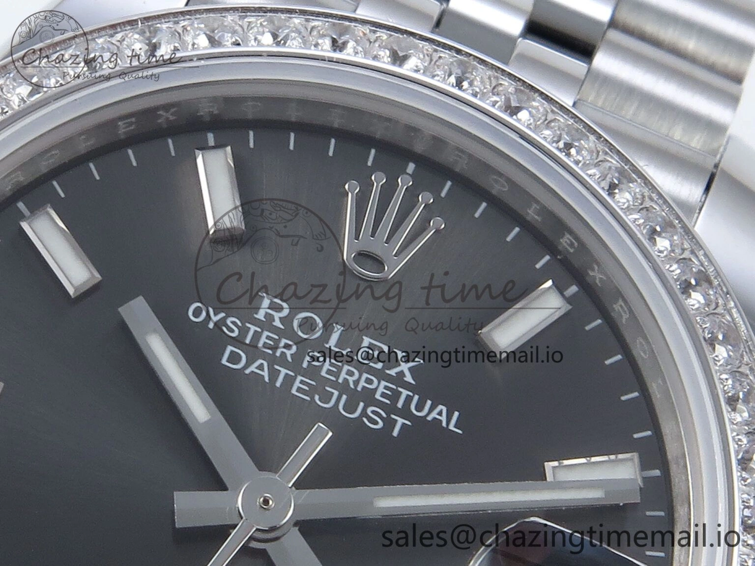 TopPick DateJust 31 278384RBR ARF 1:1 Best Edition 904L Steel Gray Stick Dial Diamonds Bezel on SS Jubilee Bracelet ETA 455